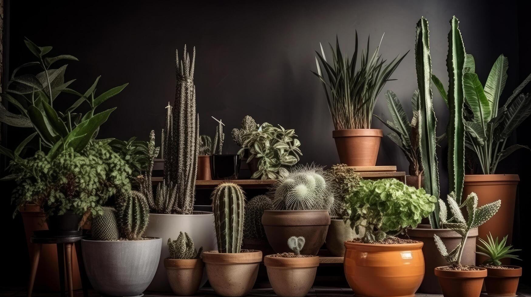 Big cacti collection. Illustration photo
