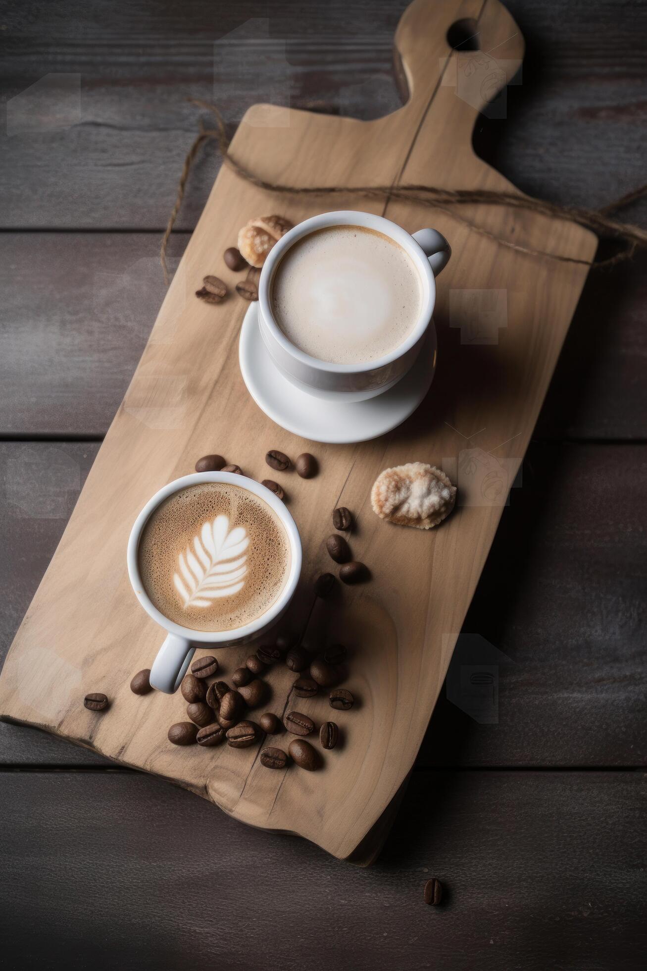 Cup of coffee. Rustic background. Illustration AI Generative 22814580