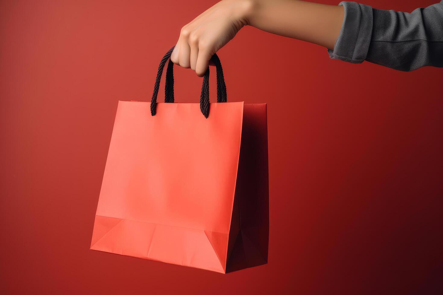 niña con blanco compras bolsa. ilustración ai generativo foto