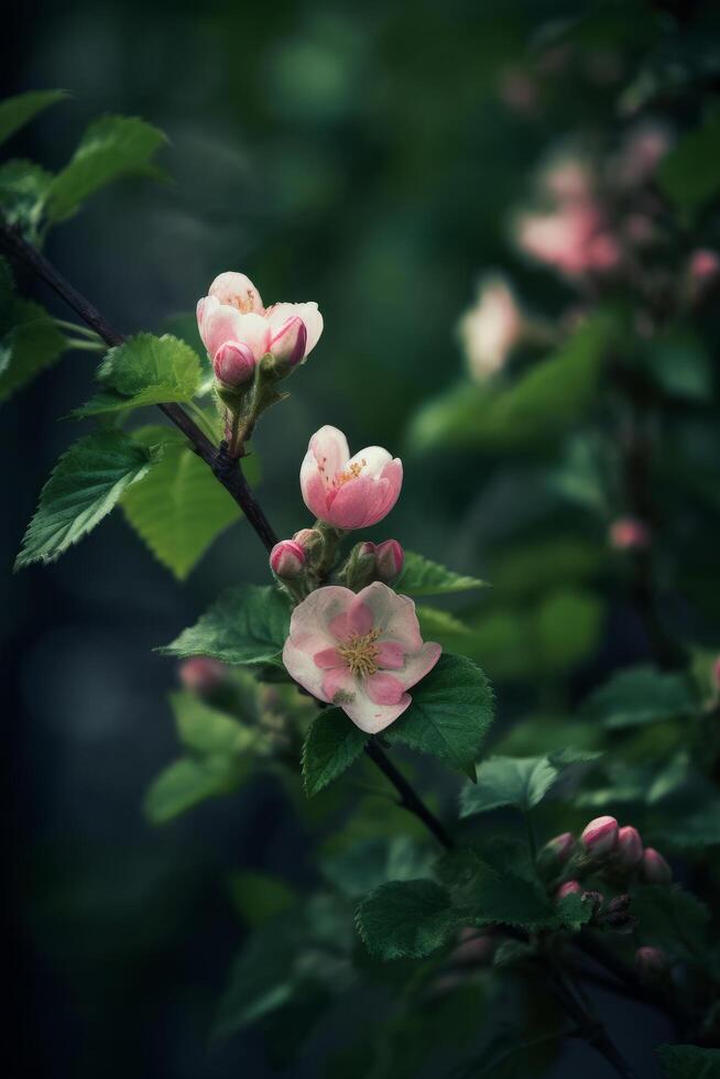 rosado flores en árbol. ilustración ai generativo foto