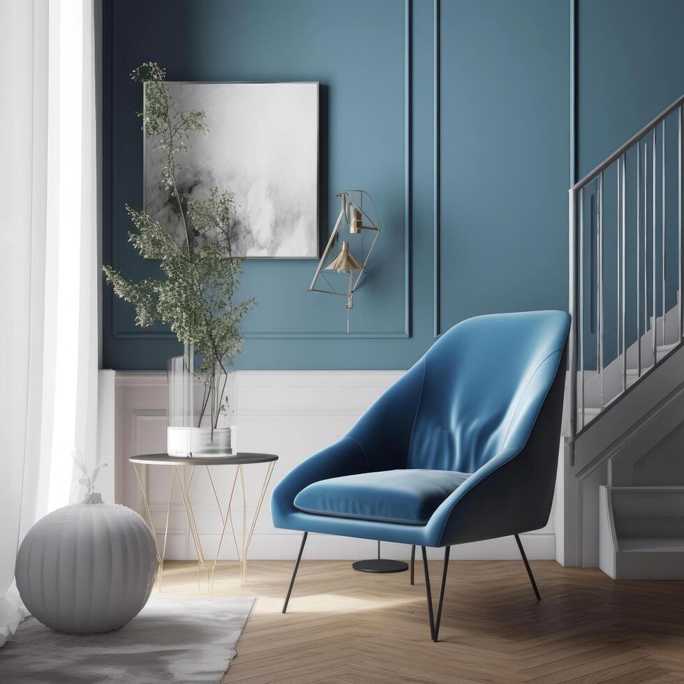 Modern interior with vivid chair. Illustration photo