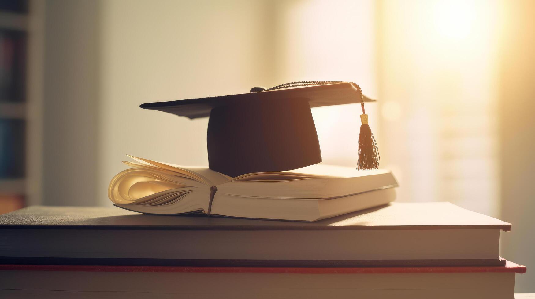 Graduation cap with books. Illustration photo