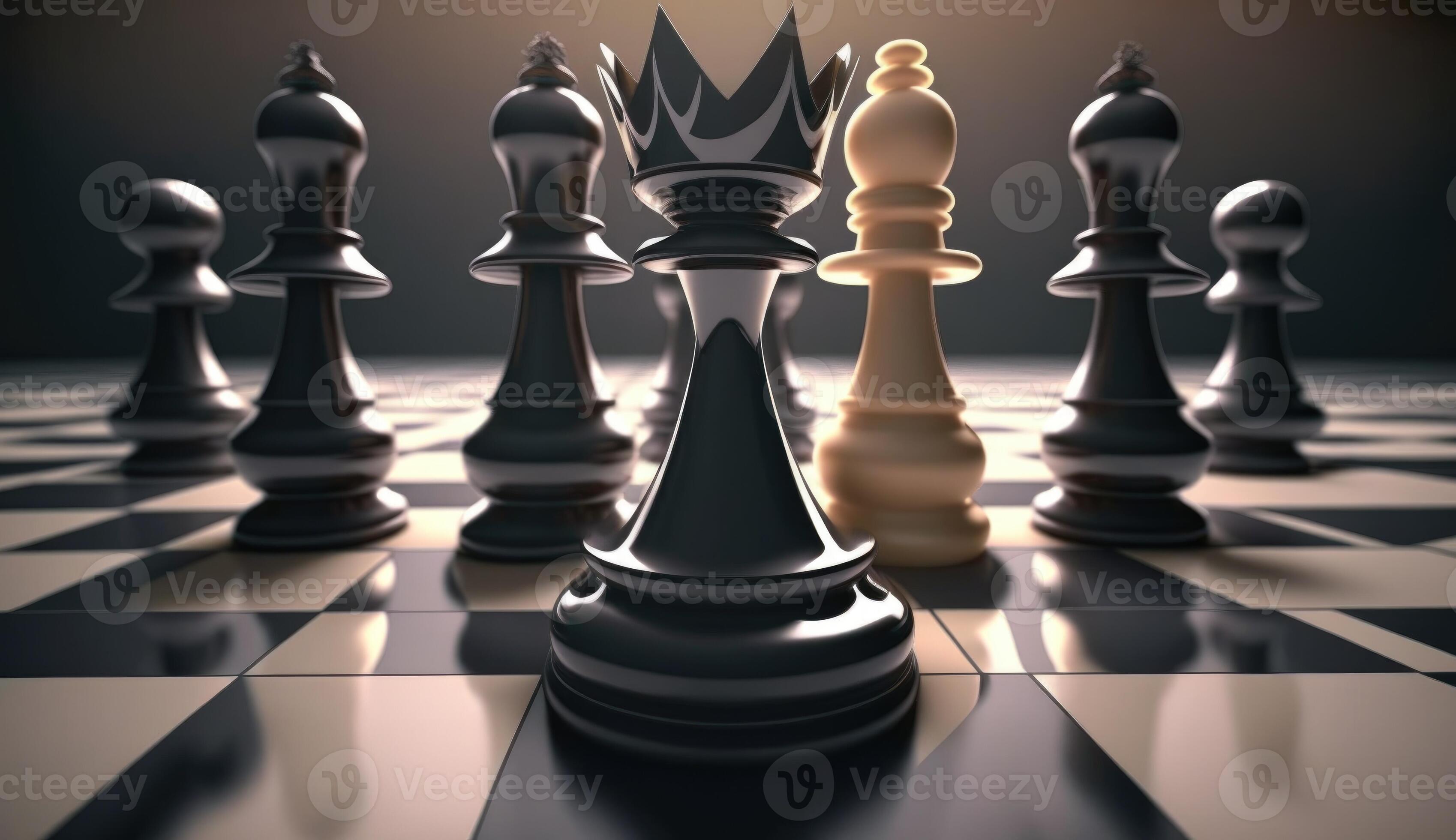 Chess king and pawns on chessboard. 3d illustration ai generated