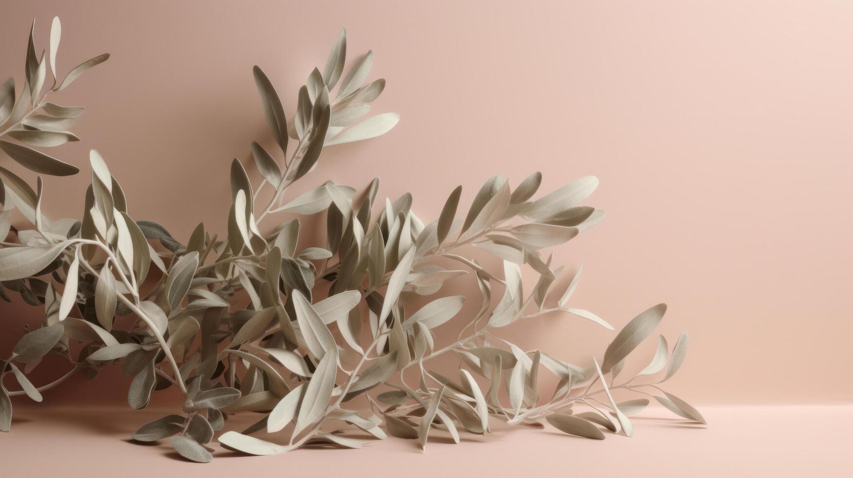 Olive tree branch on beige background. Illustration photo