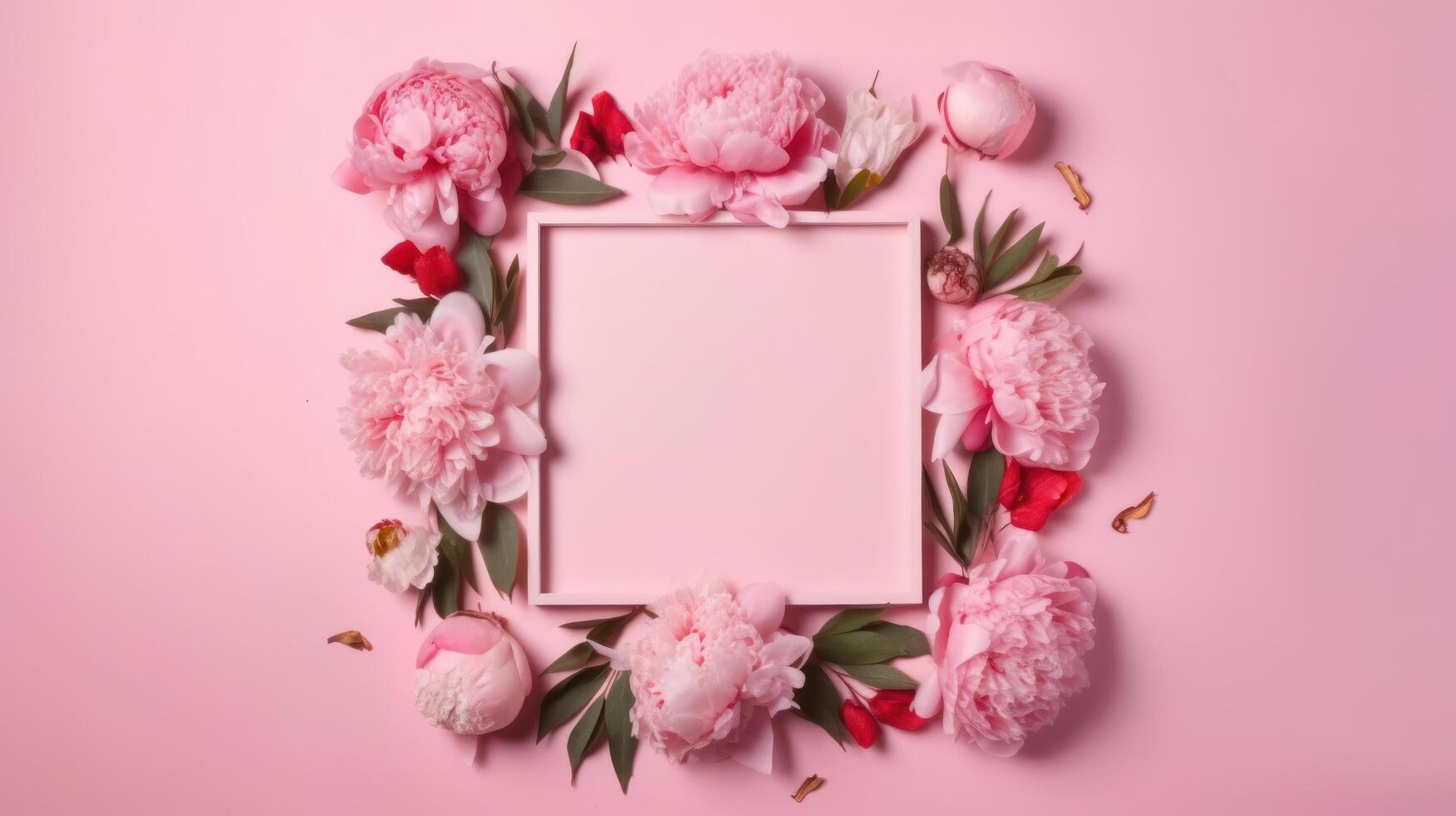 Pink frame with peony flower. Illustration photo