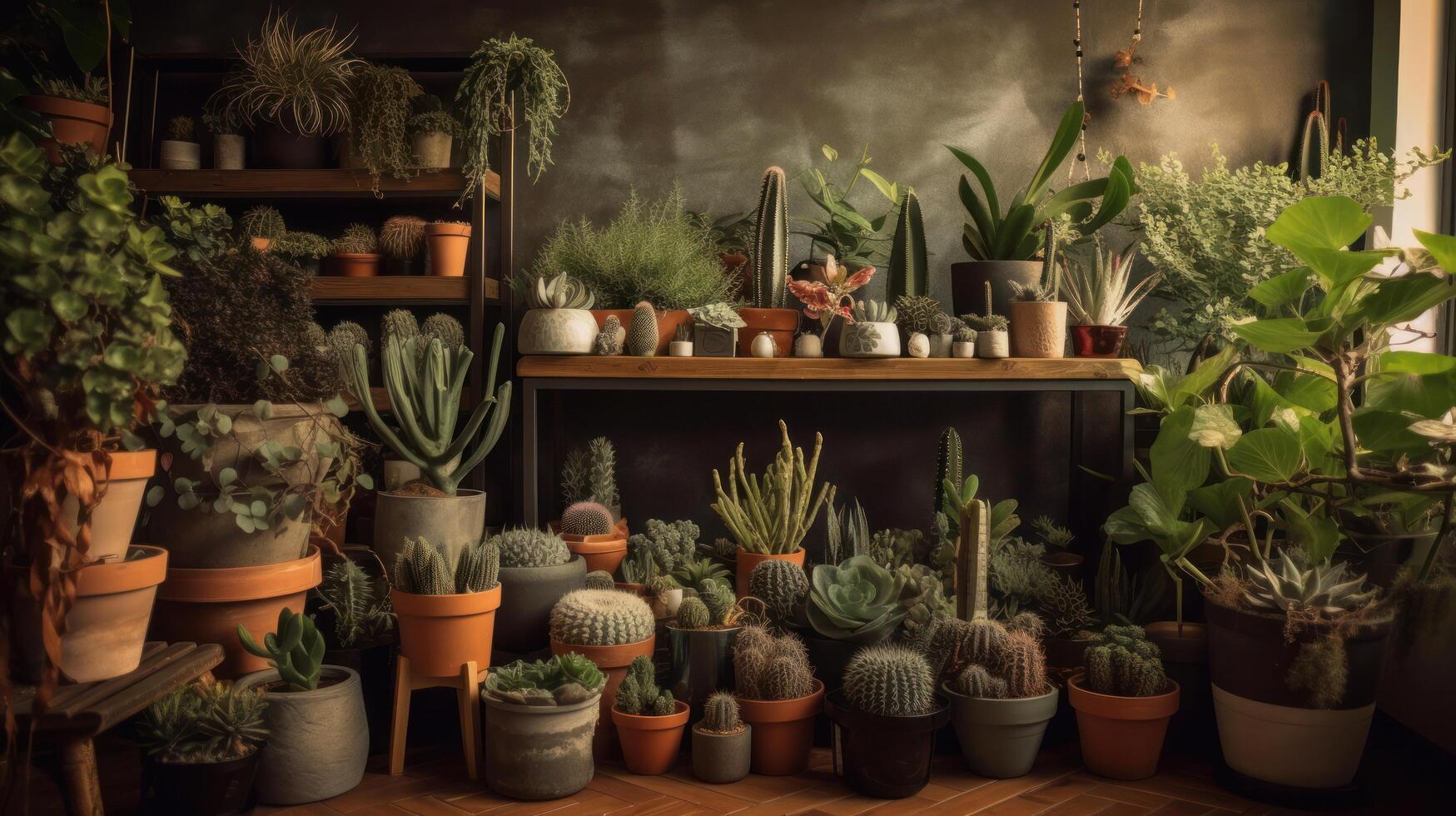 Big cacti collection. Illustration photo