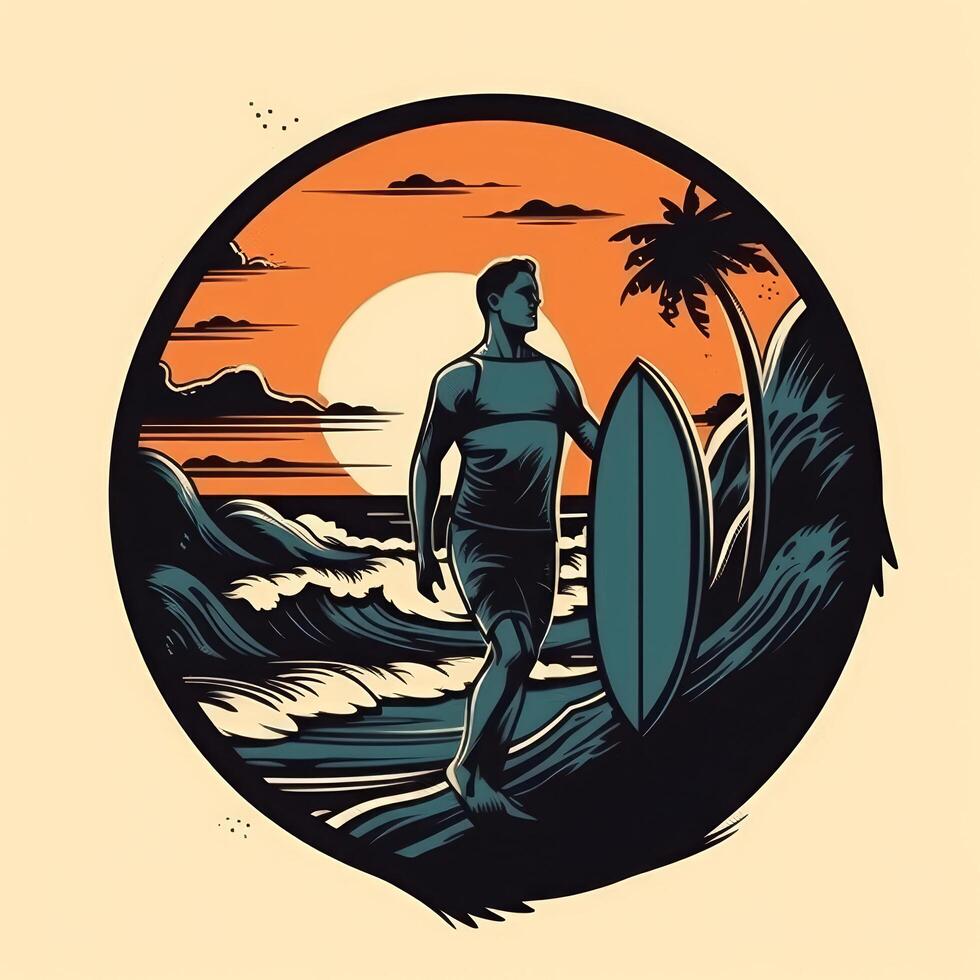 Surfer on the beach illustration. Illustration photo