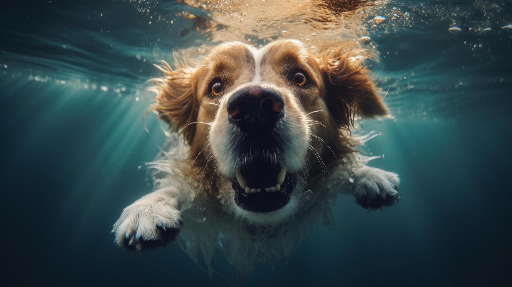 Cute dog swimming. Illustration photo