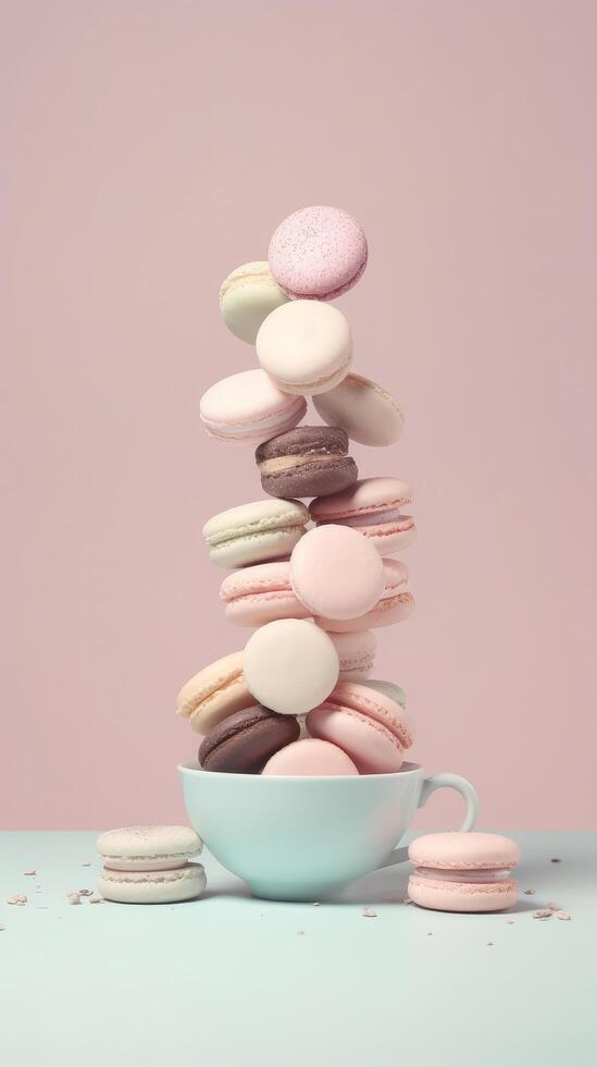 Blue background with coffee and donuts. Illustration photo