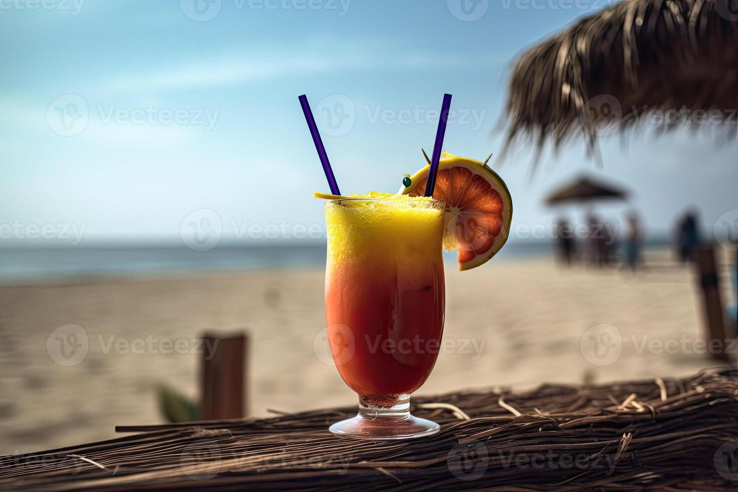 Tropical cocktail. Summer drinks and beach vacation background. photo