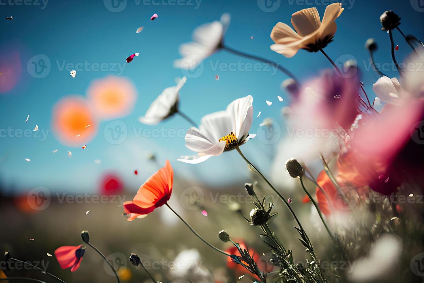 flor prado debajo un verano cielo en color campo. generativo ai ilustración foto