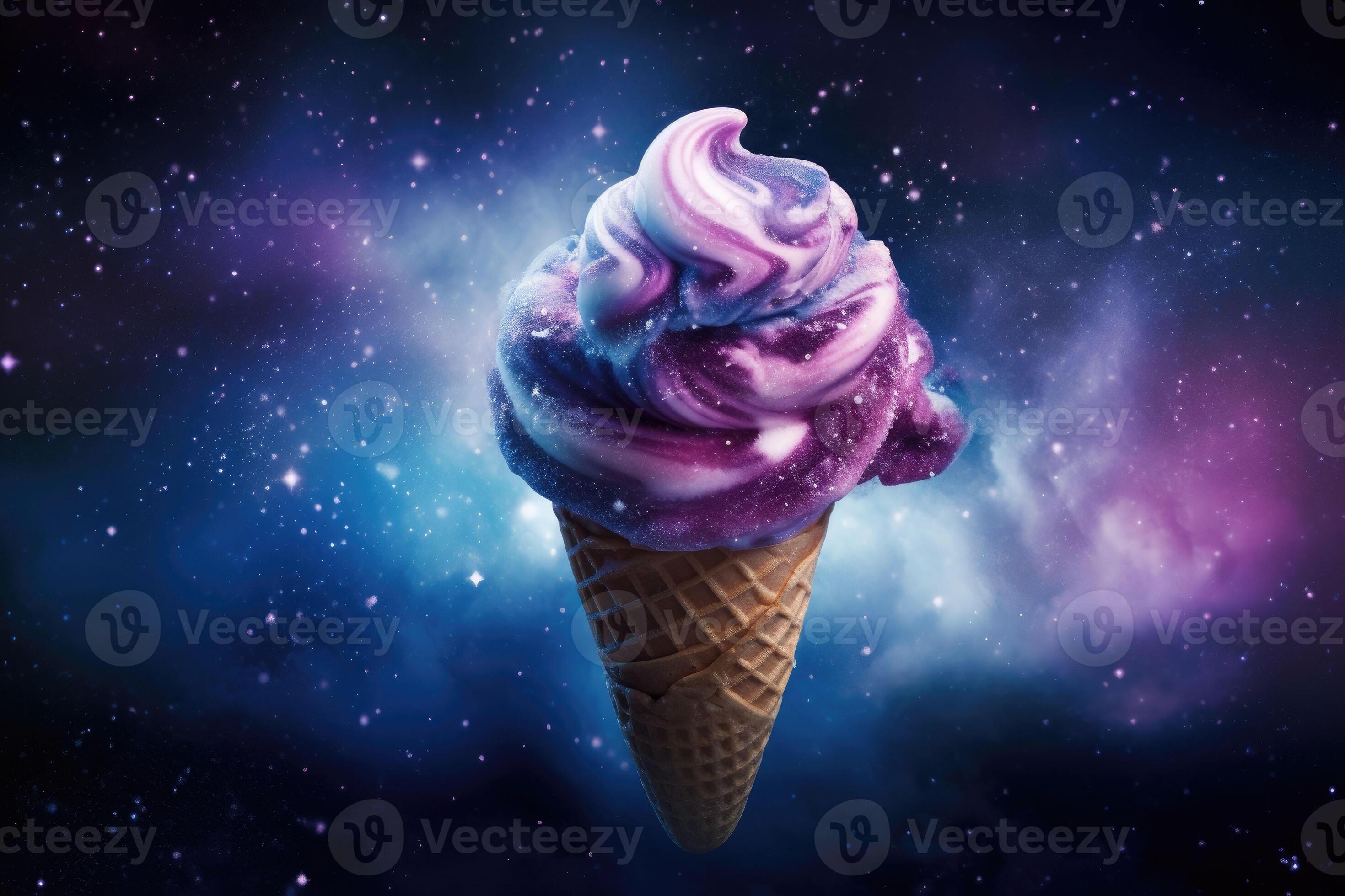 Colorful ice cream on space background. Ice Cream violet and white