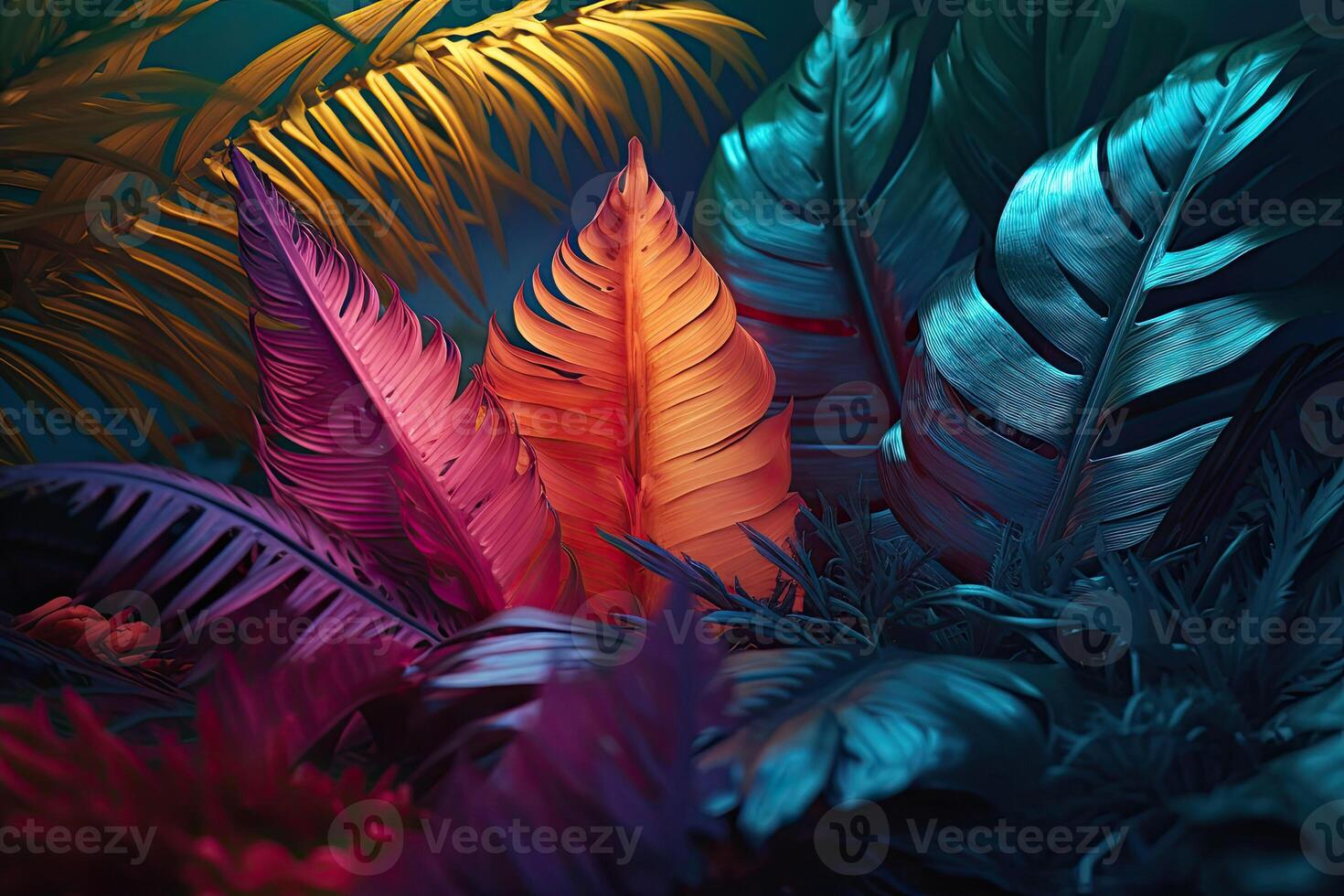 Neon tropical palm leaves. Nature spring concept. Minimal summer abstract jungle or forest pattern. photo