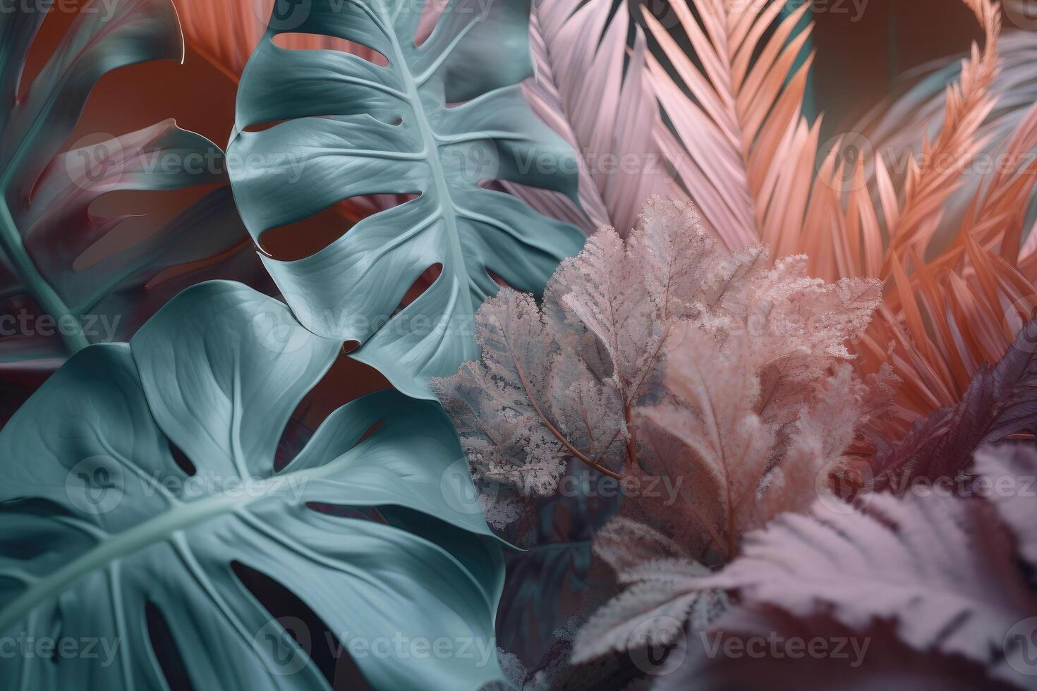 Pastel color tropical palm leaves. Nature spring concept. Minimal summer jungle or forest pattern. photo