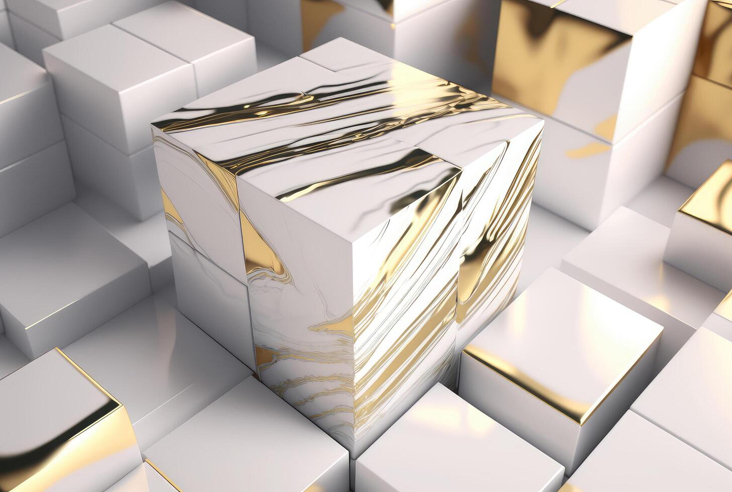 Abstract white golden marble cubes geometric background. photo