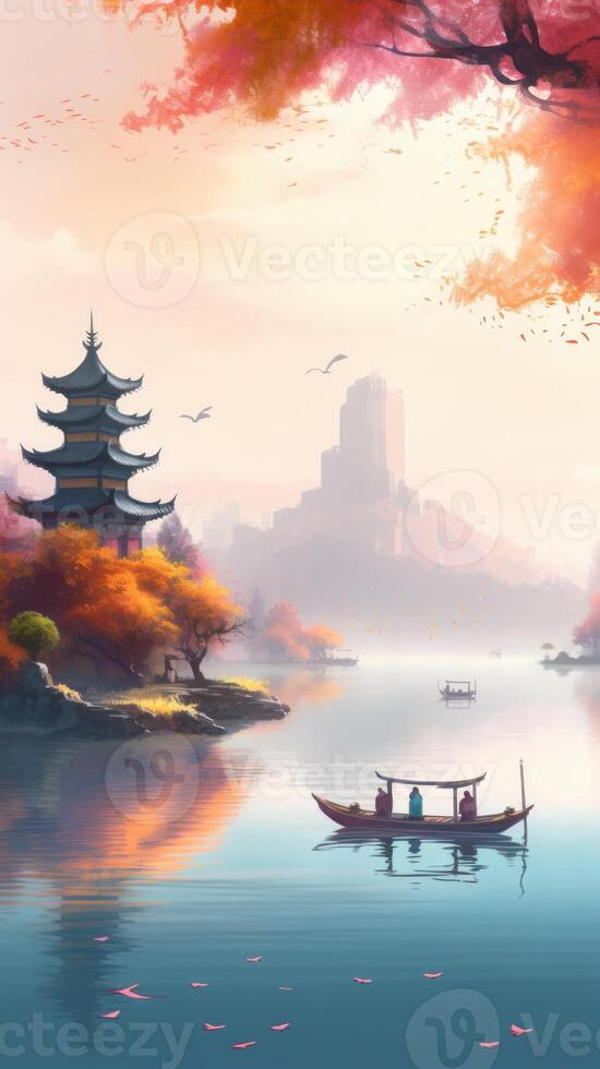 Chinese sea landscape illustration photo