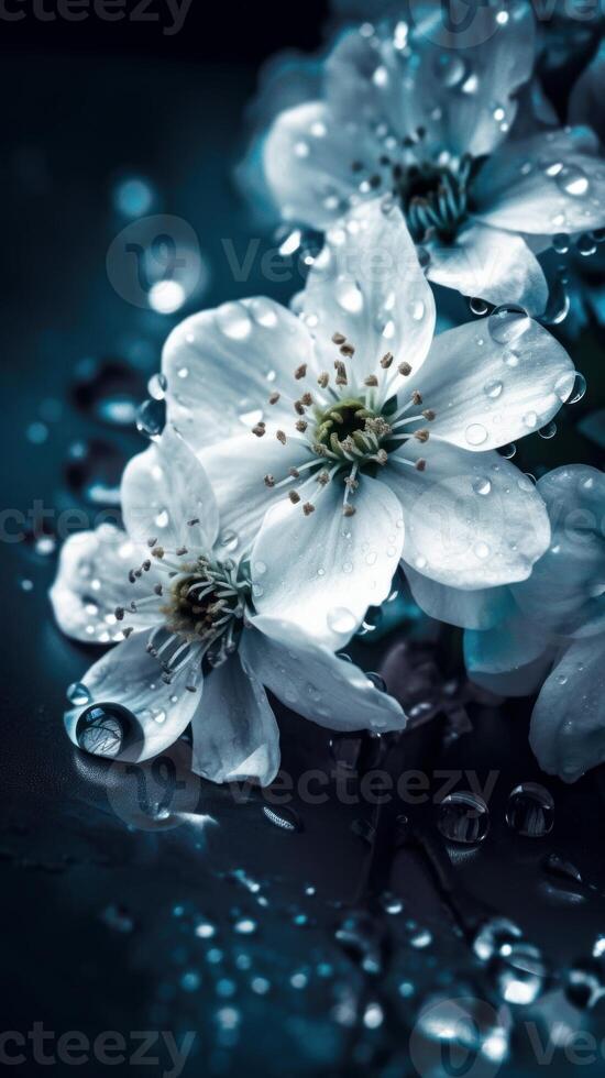 beautiful white flowers with blue background close up image photo