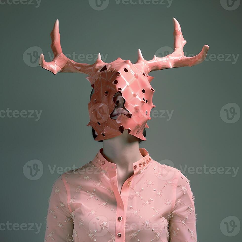 ai generado mujer con ciervo máscara foto