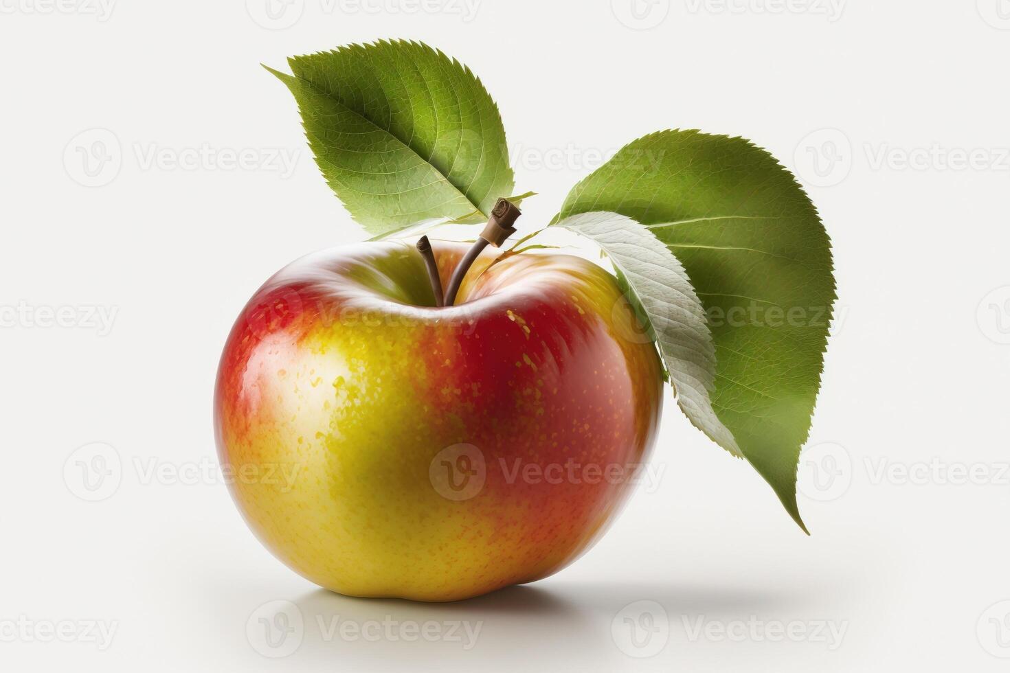 Fresh apple with a leaf, isolate on a white background. Macro studio shot. . photo