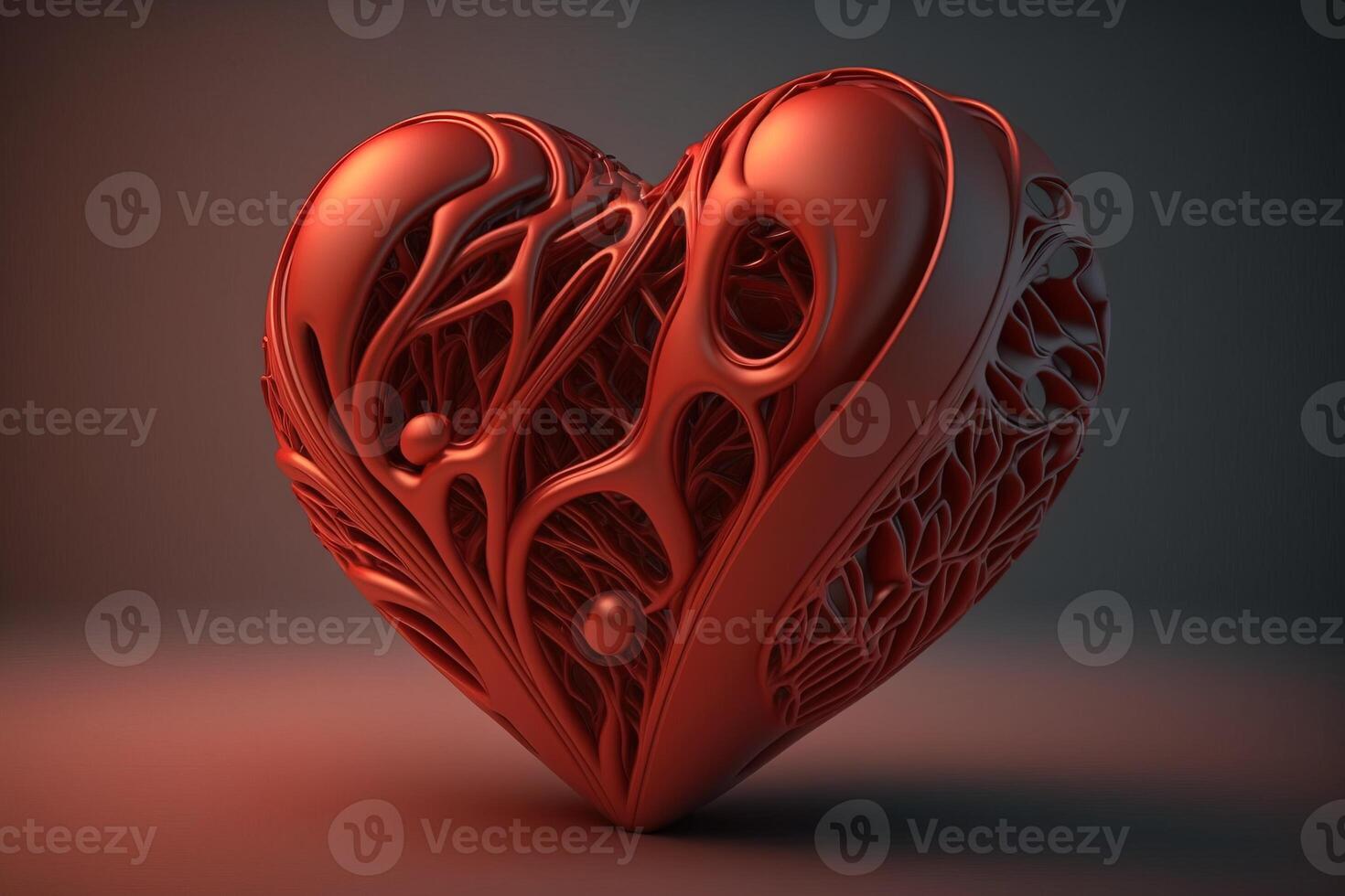 Big red heart for Valentine's day, love gift concept, on a dark background. . photo