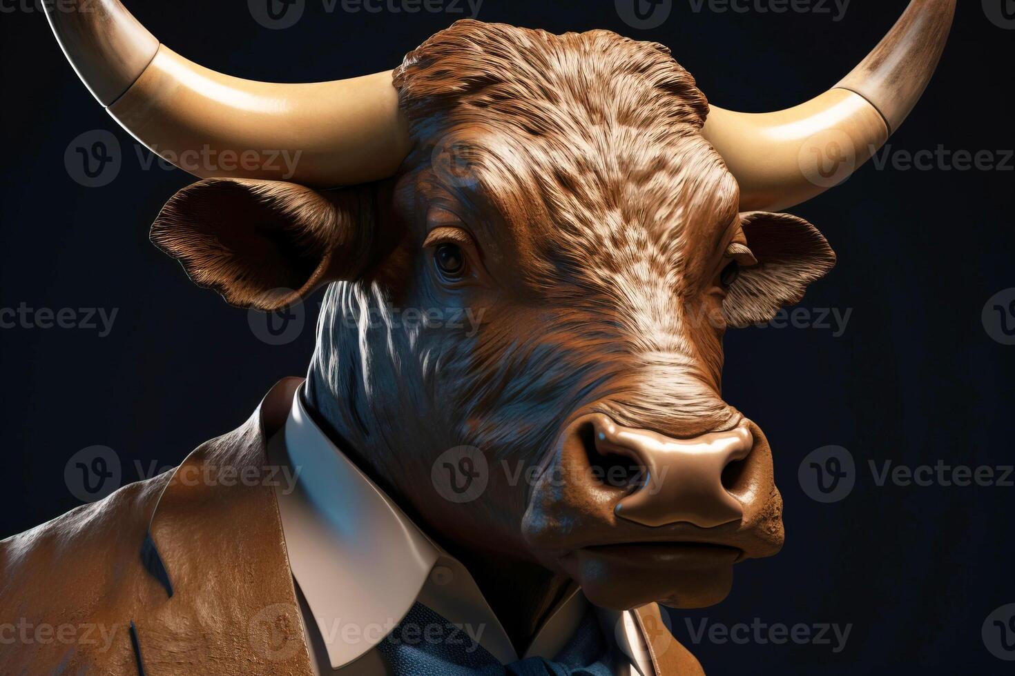 Animal horned bull in a suit and tie of a gentleman and a boss. . photo