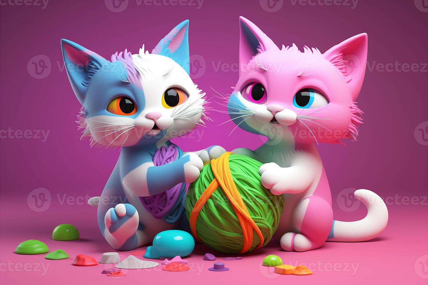 two cats with yarn ball. photo