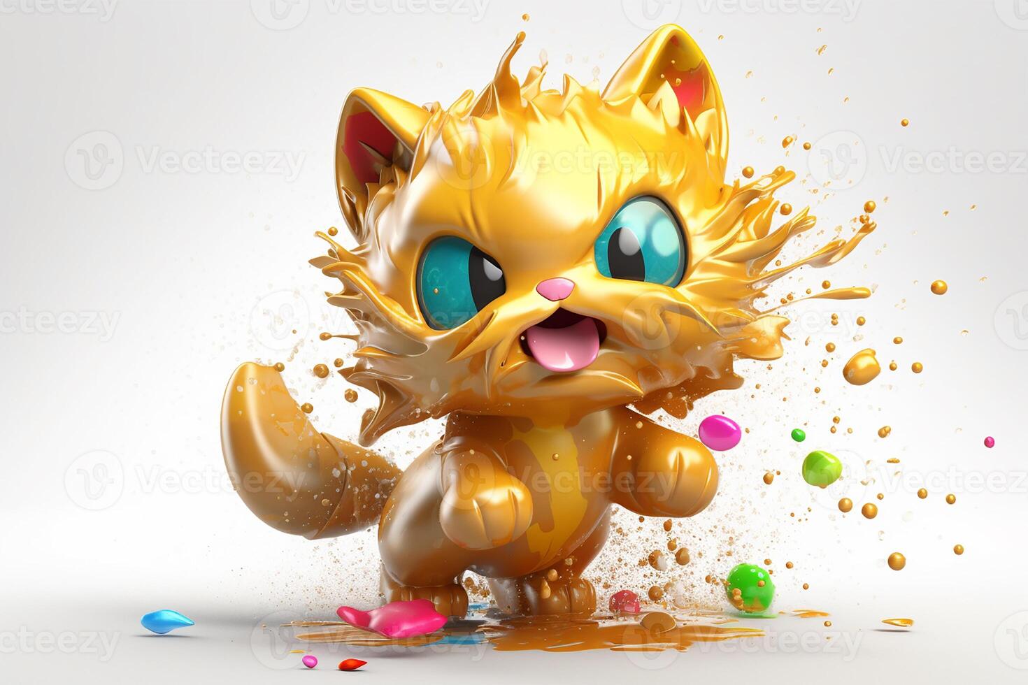 angry yellow cat with a colors splash. photo