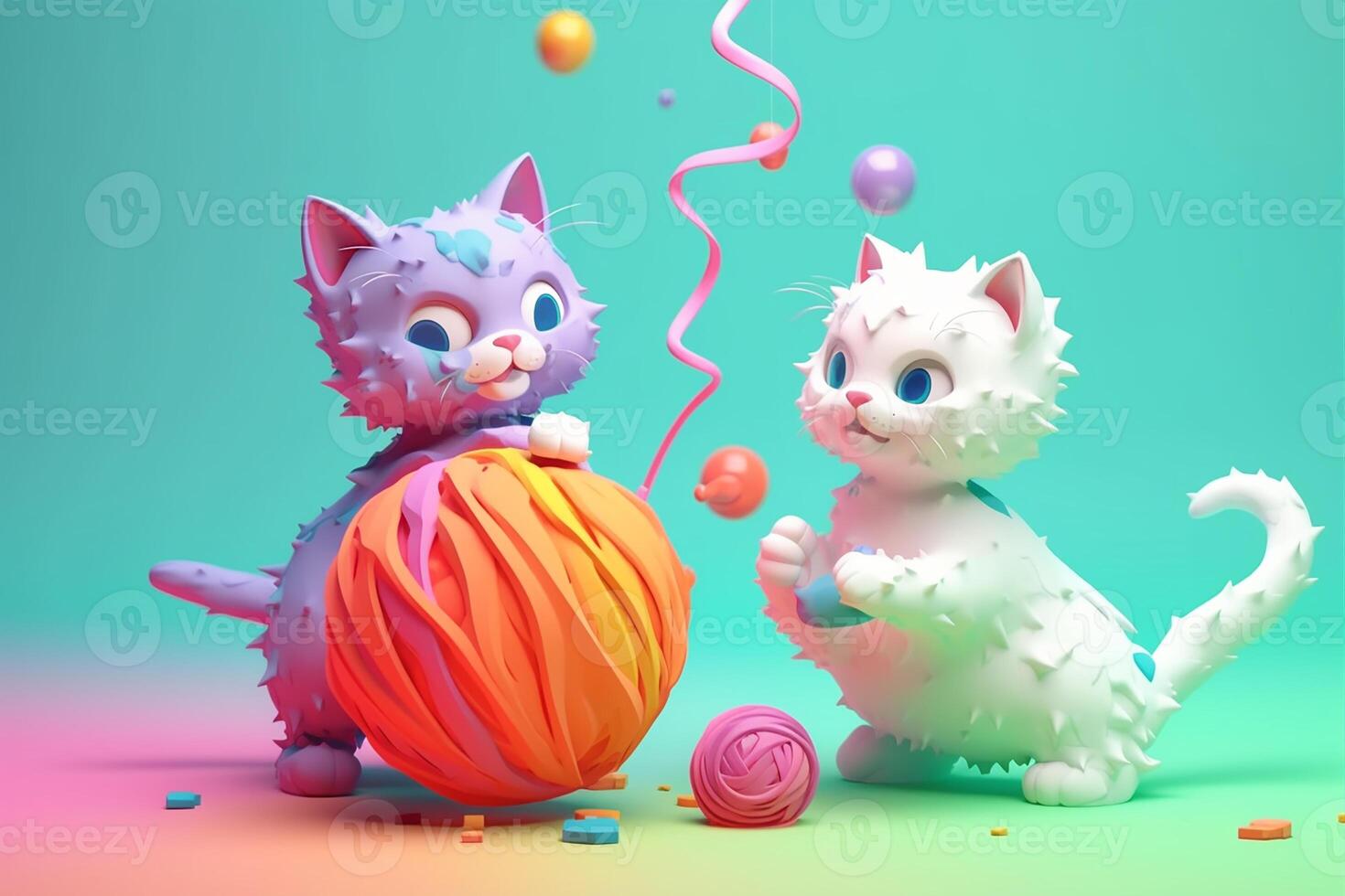 two cats with yarn ball. photo