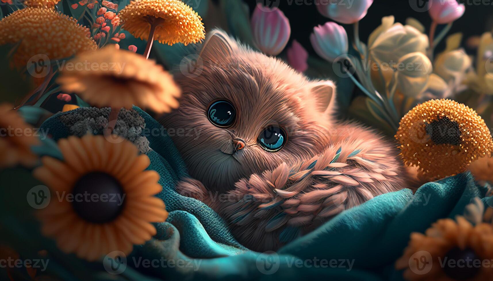 cute little cat cartoon created with ai tools photo