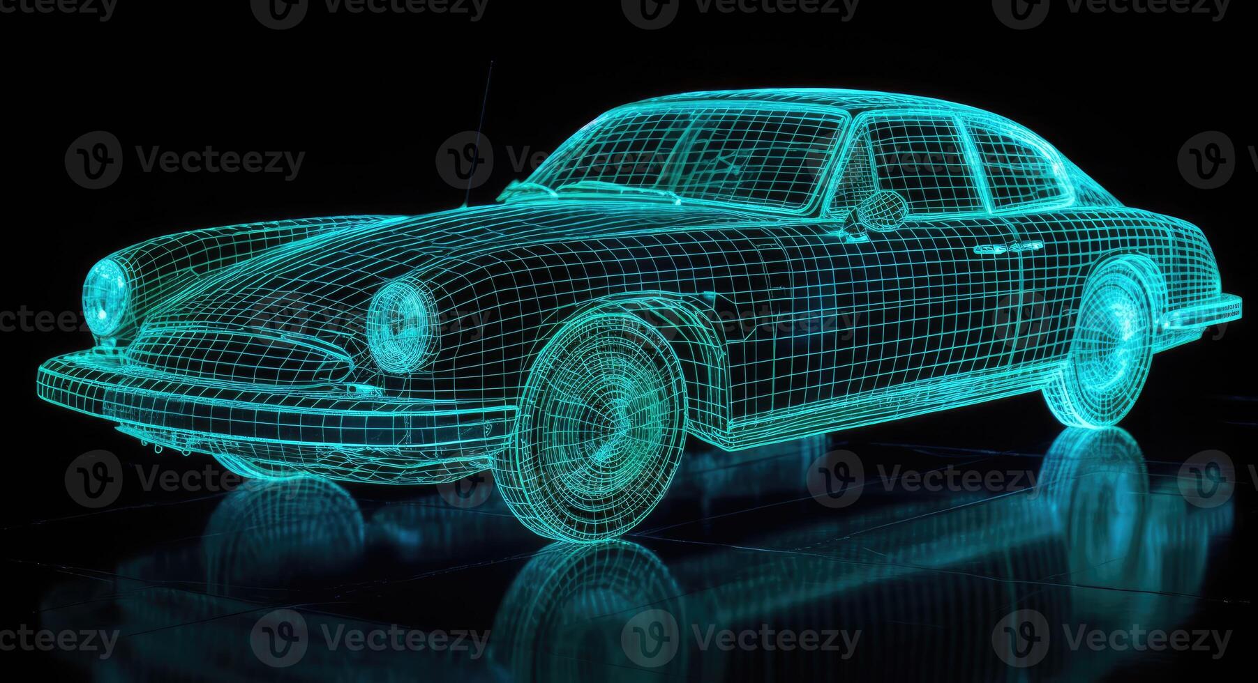 intrincado encender coche grabado, cuadrícula estructuras, oscuro aguamarina, datos visualización, eléctrico y ondulado resina hojas. generativo ai foto