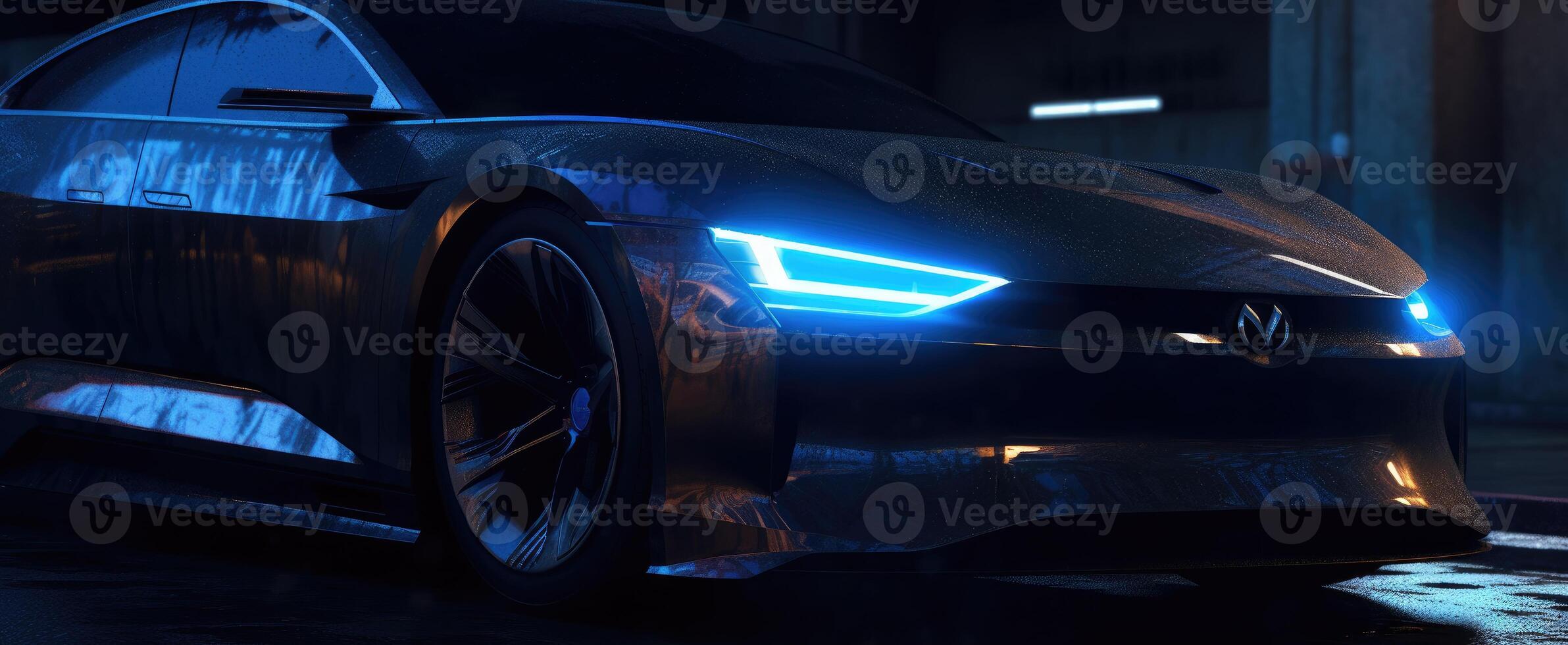 Hyper-realistic Oil Style eCar Charging at Night, Dark Gray and Dark Blue, Close Up, Sustainable Design. photo