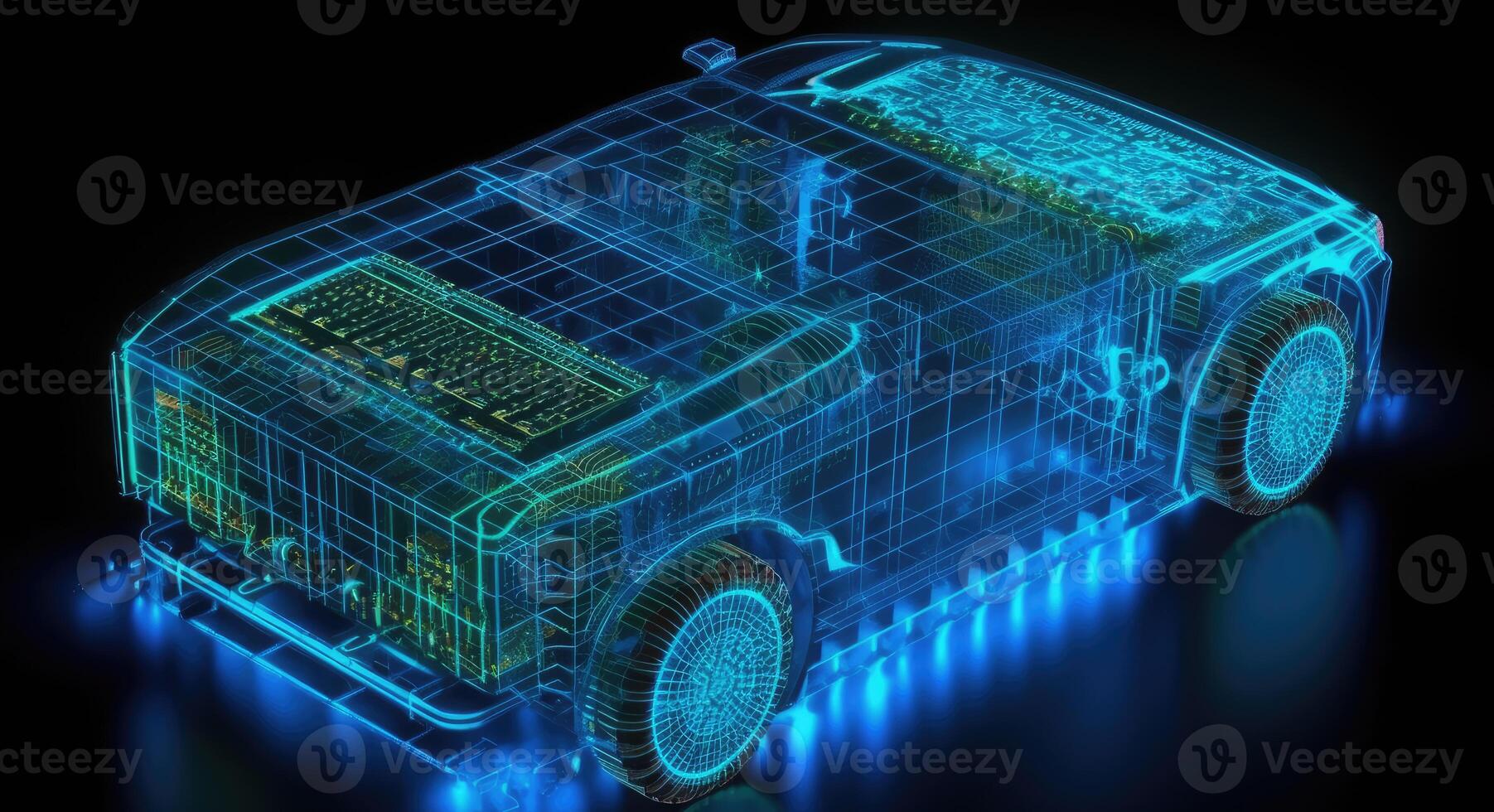 Intricate Light-up Car Engraving, Grid Structures, Dark Aquamarine, Data Visualization, Electric and Wavy Resin Sheets. photo