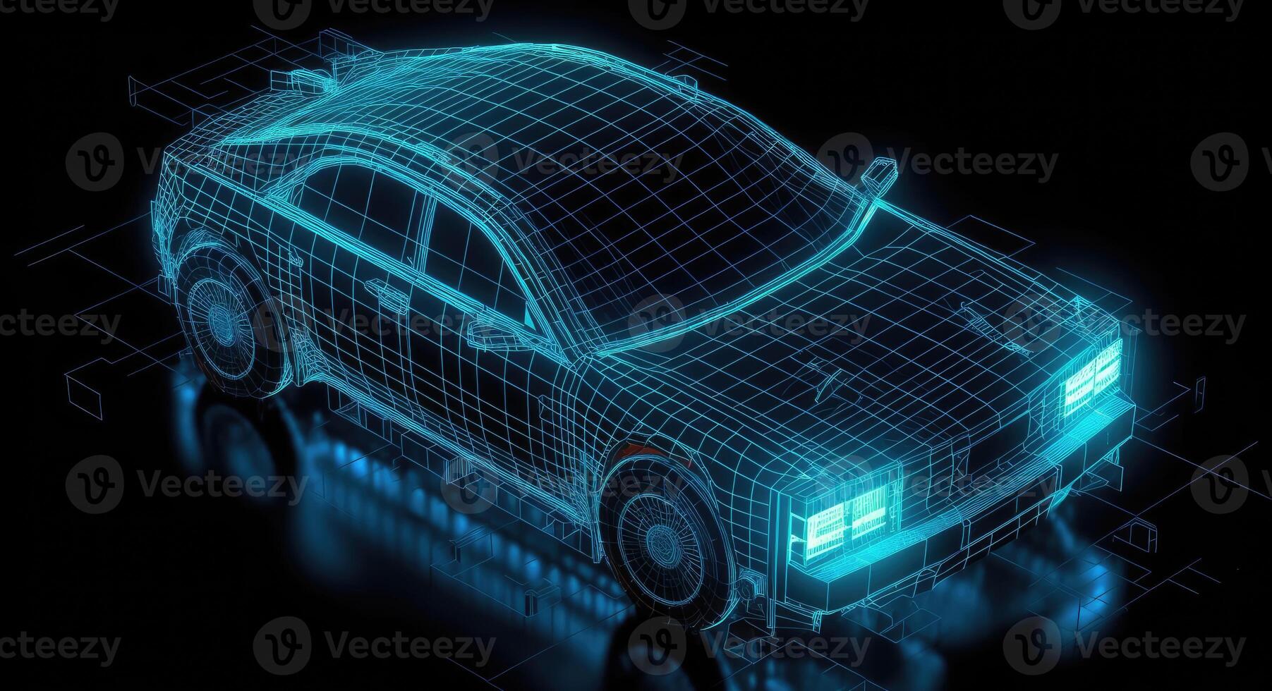 Intricate Light-up Car Engraving, Grid Structures, Dark Aquamarine, Data Visualization, Electric and Wavy Resin Sheets. photo