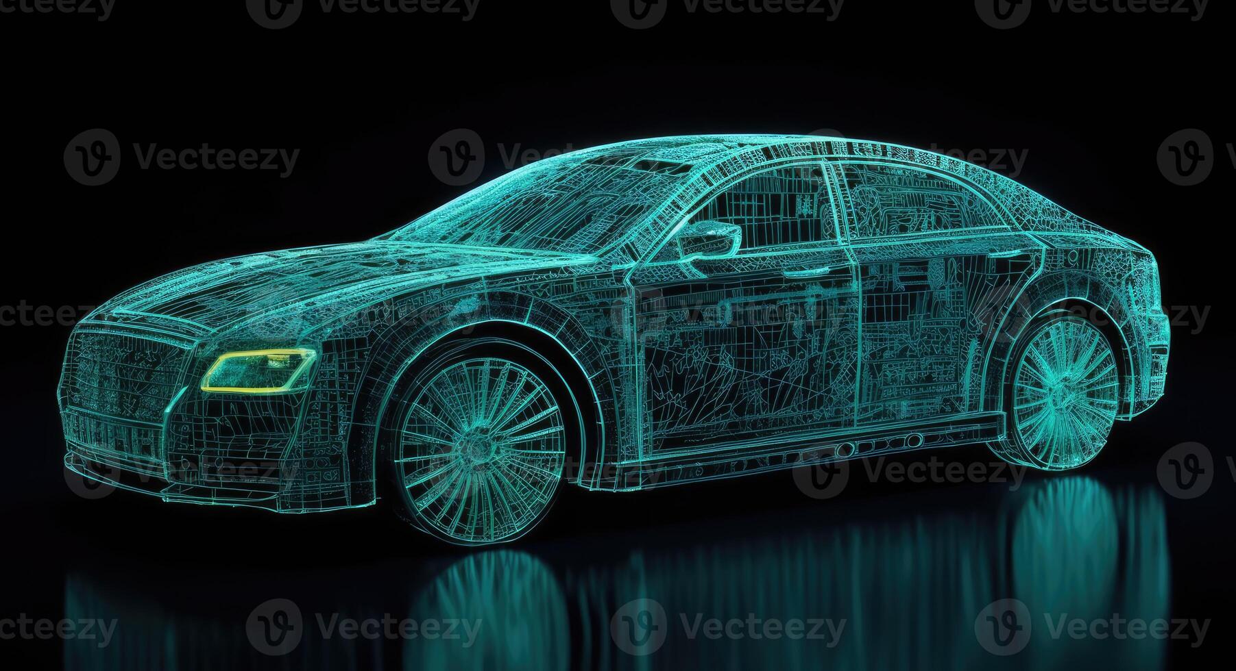 Intricate Light-up Car Engraving, Grid Structures, Dark Aquamarine, Data Visualization, Electric and Wavy Resin Sheets. photo