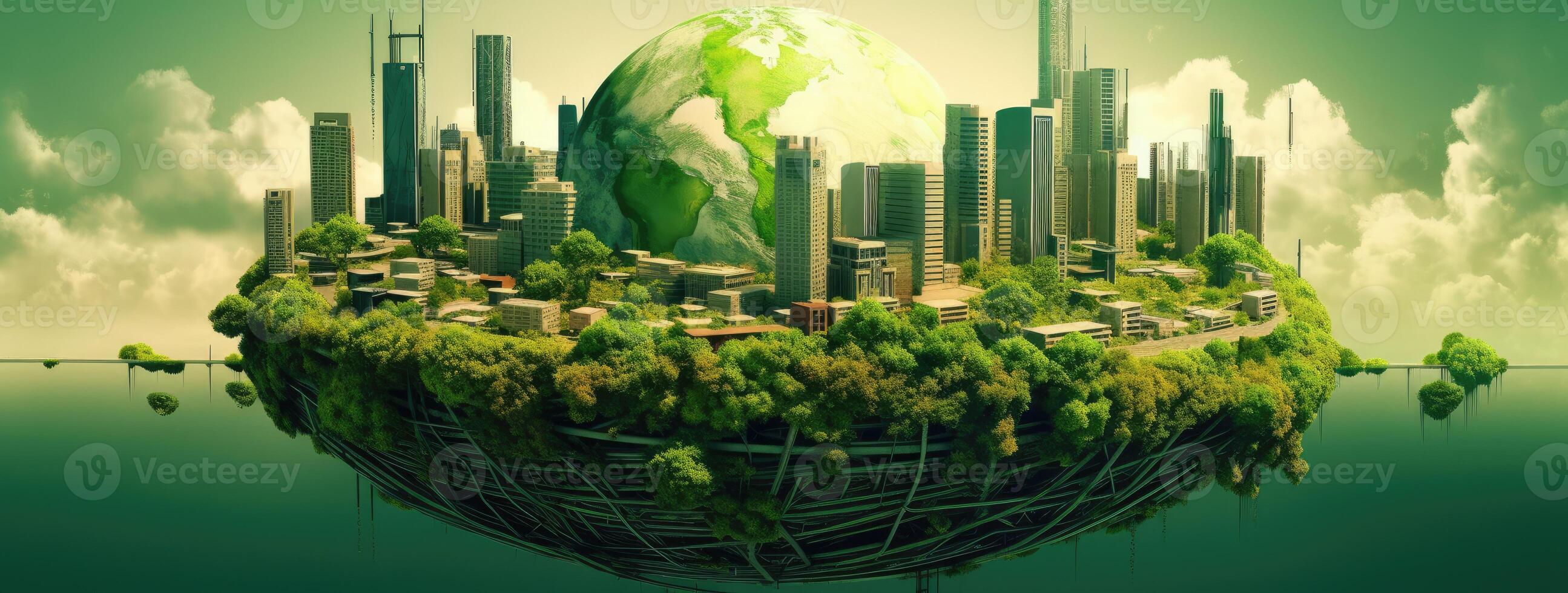 Green Earth with City, Trees and Natural Resources, Innovating Techniques, Industrial Chic, Timber Frame Construction, Creative Commons Attribution. photo