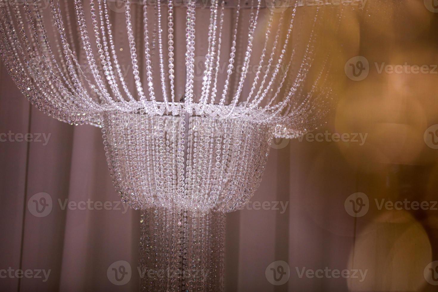 wedding decor beautiful crystal chandelier close up photo