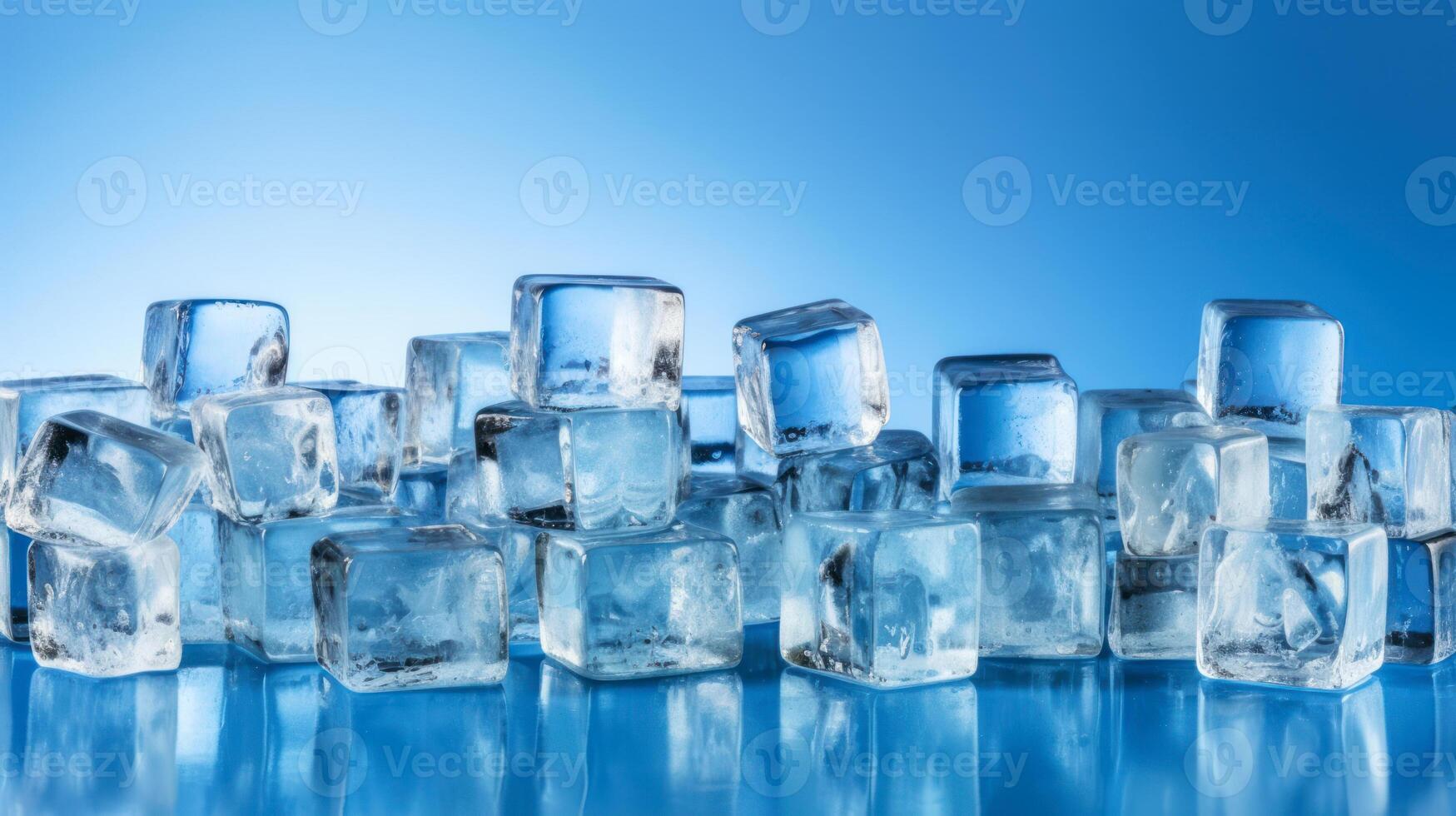 frozen ice cubes on blue background photo
