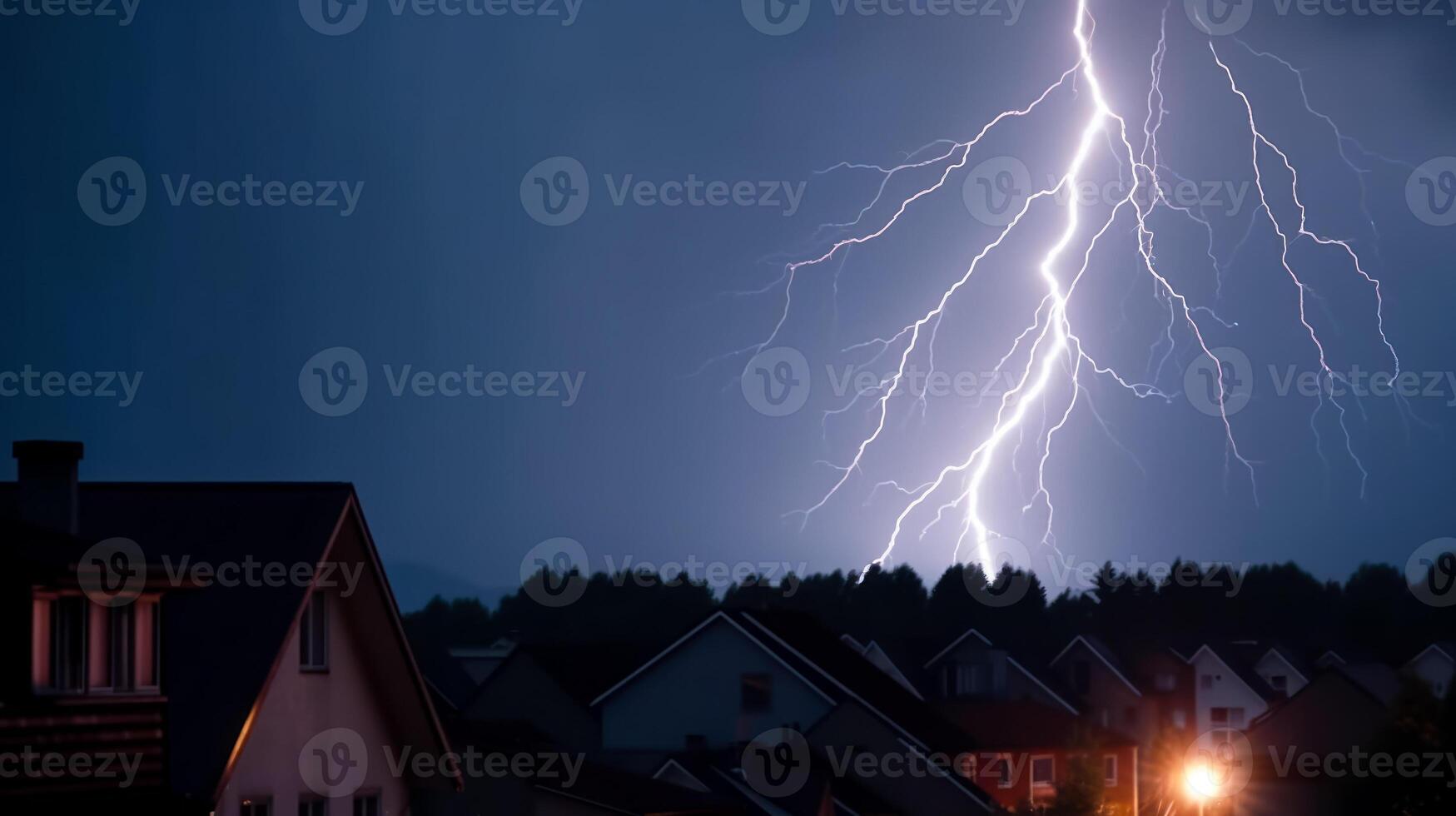 light lightning in the stormy night sky photo