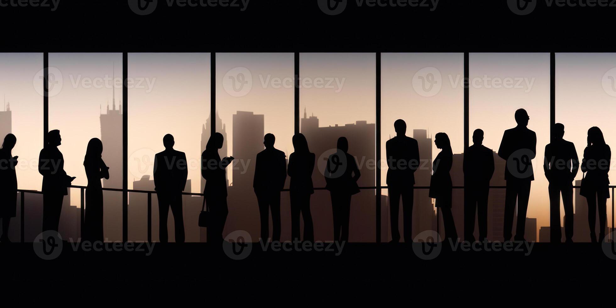 silhouettes of business people at the window of a multistory skyscraper panorama photo