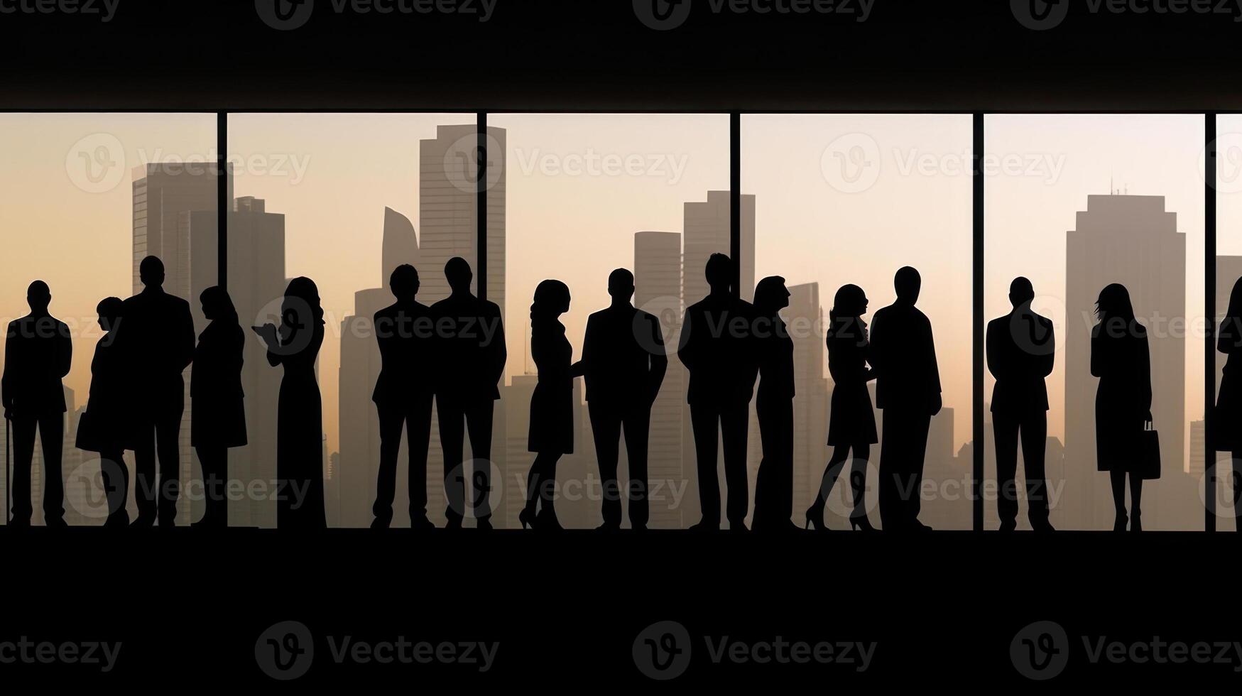 silhouettes of business people at the window of a multistory skyscraper panorama photo