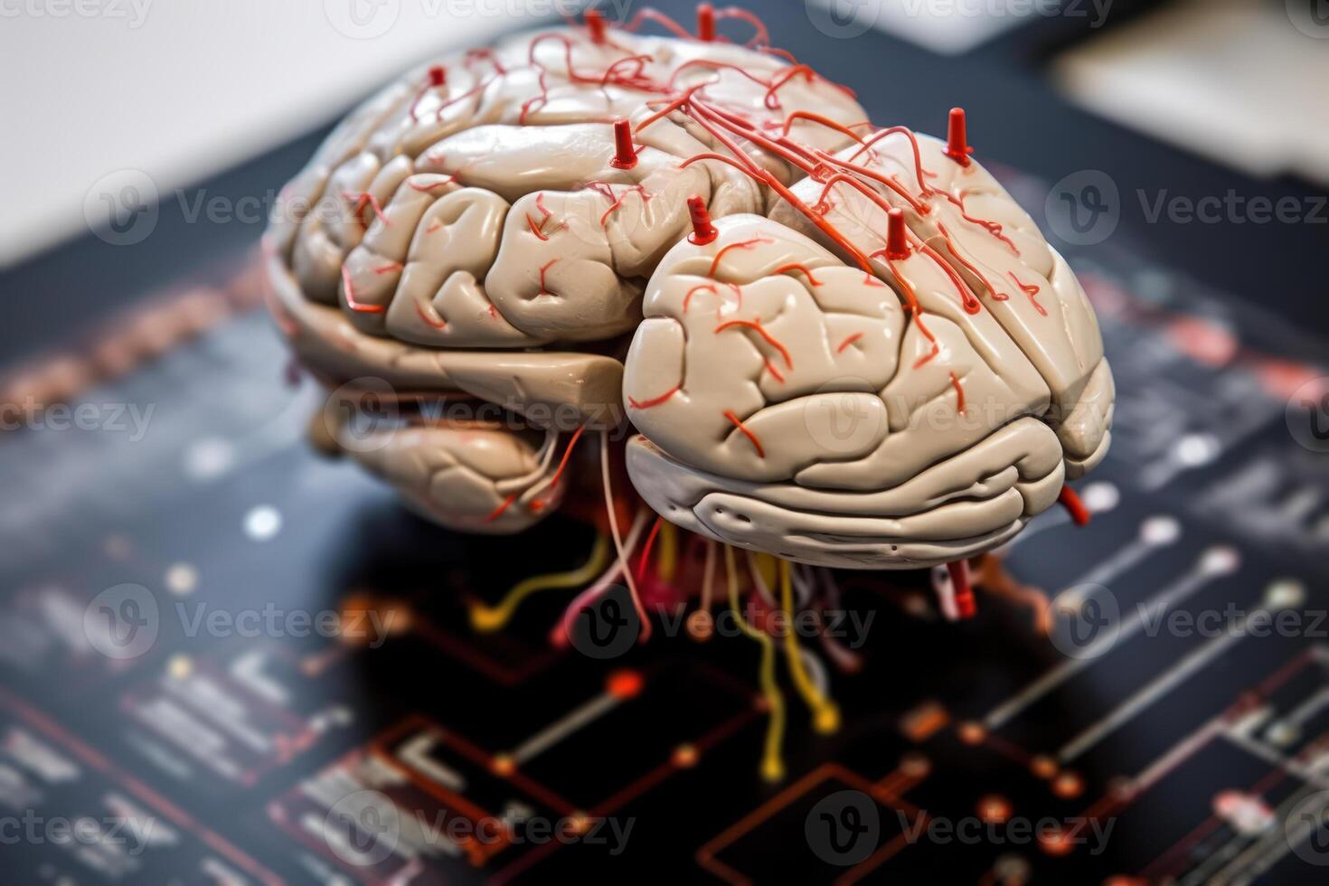 human brain connected to computer photo