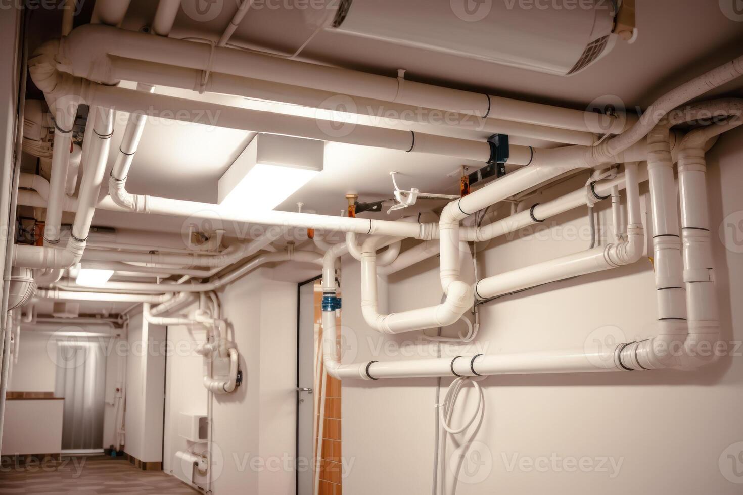 water pipes in the basement of an apartment building photo