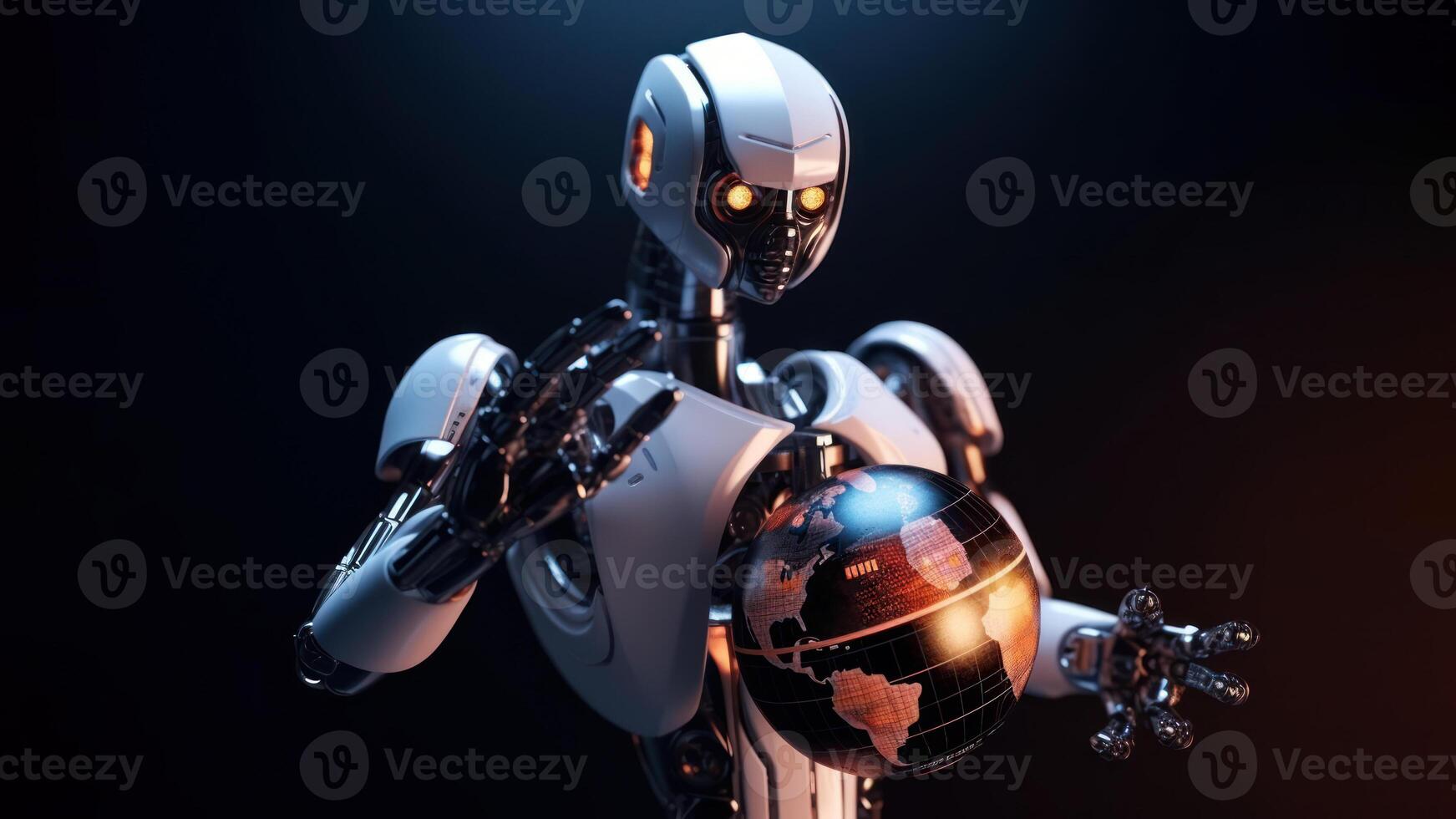 robot holding planet earth, cyborgs rule the world photo