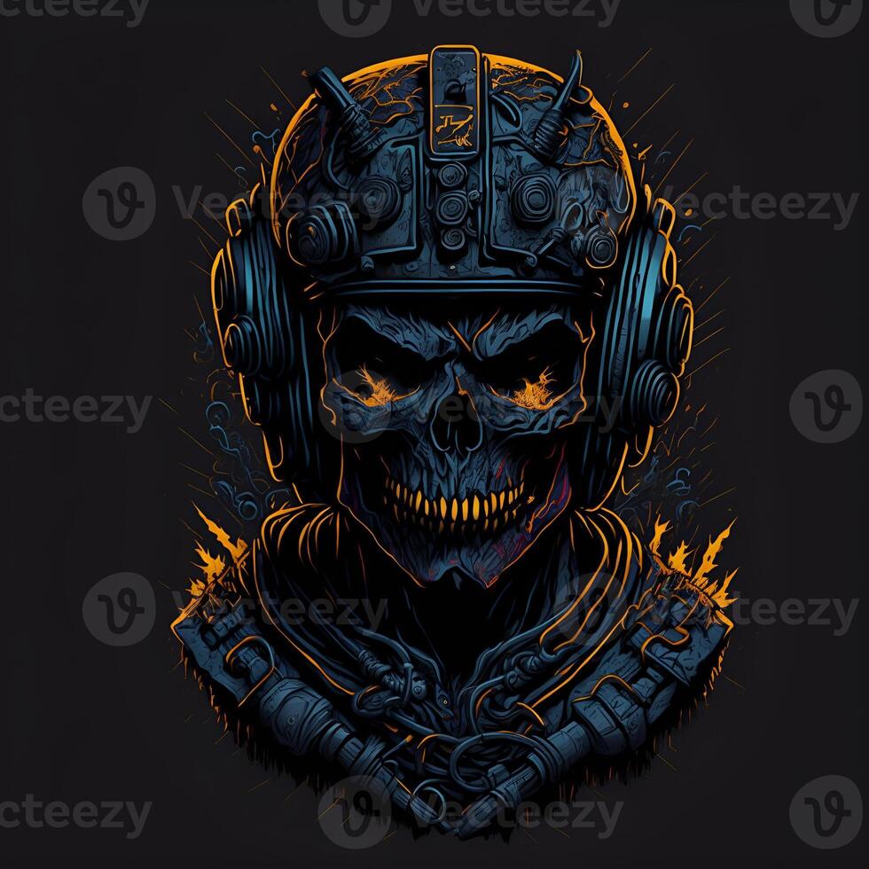 Skull wearing headphone digital art ready to print Content photo