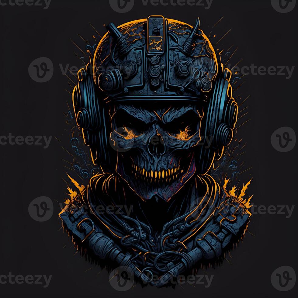 Skull wearing headphone digital art ready to print Content photo