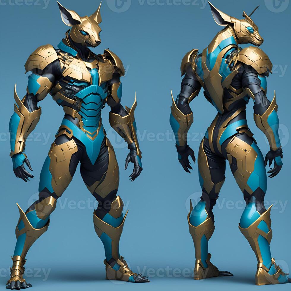 Golden Kangaroo Ninja Full Body Game Character Design Content photo
