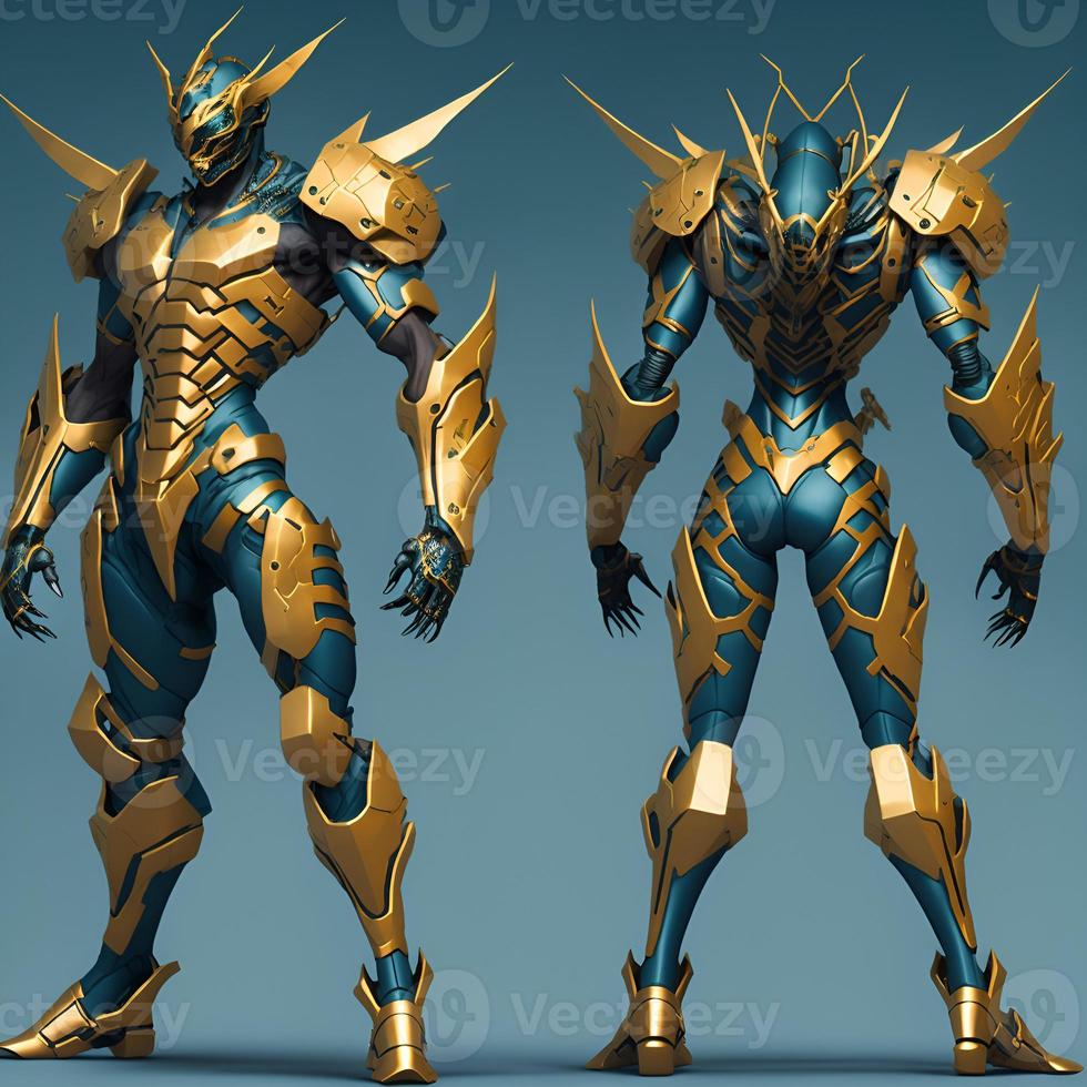 Golden Mantis Ninja Full Body Game Character Design photo