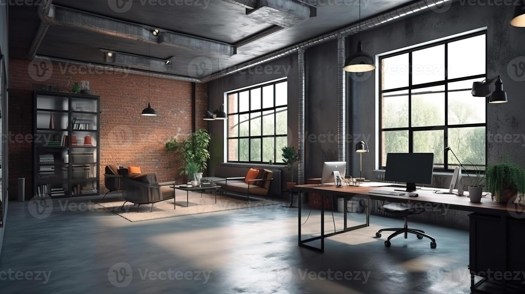Modern office interior in loft, industrial style. photo