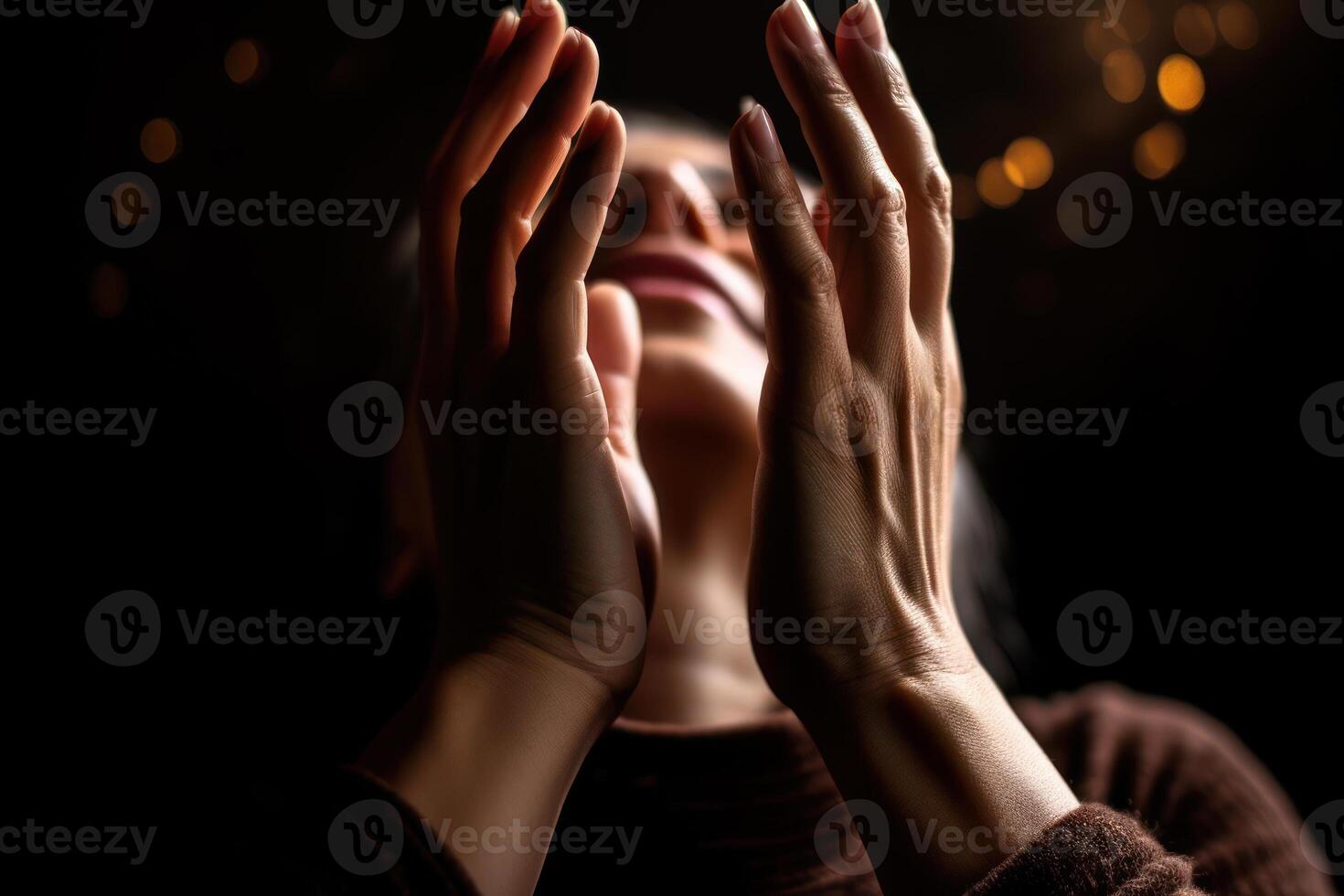 mujer manos orar generativo ai foto