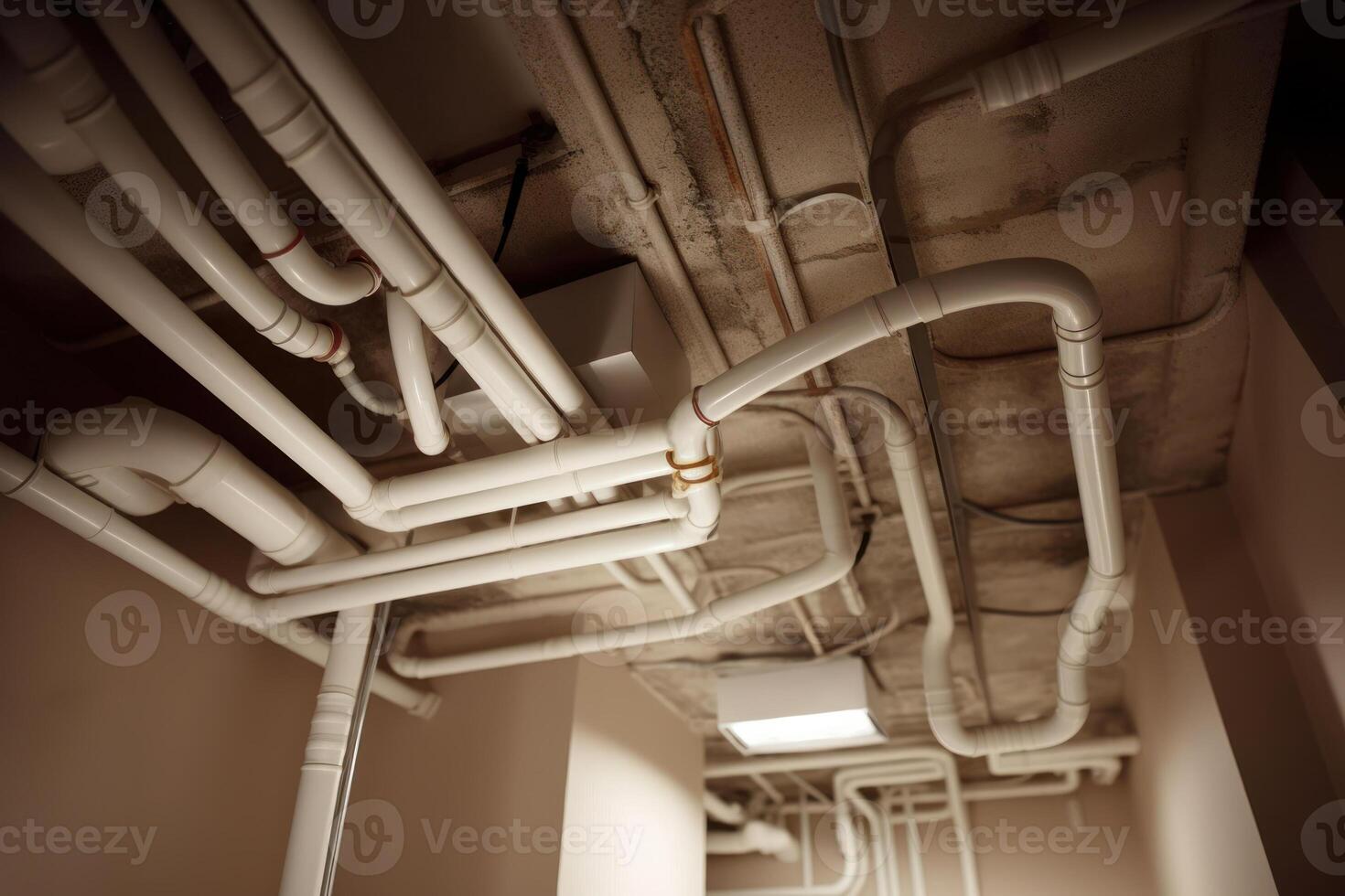 water pipes in the basement of an apartment building photo